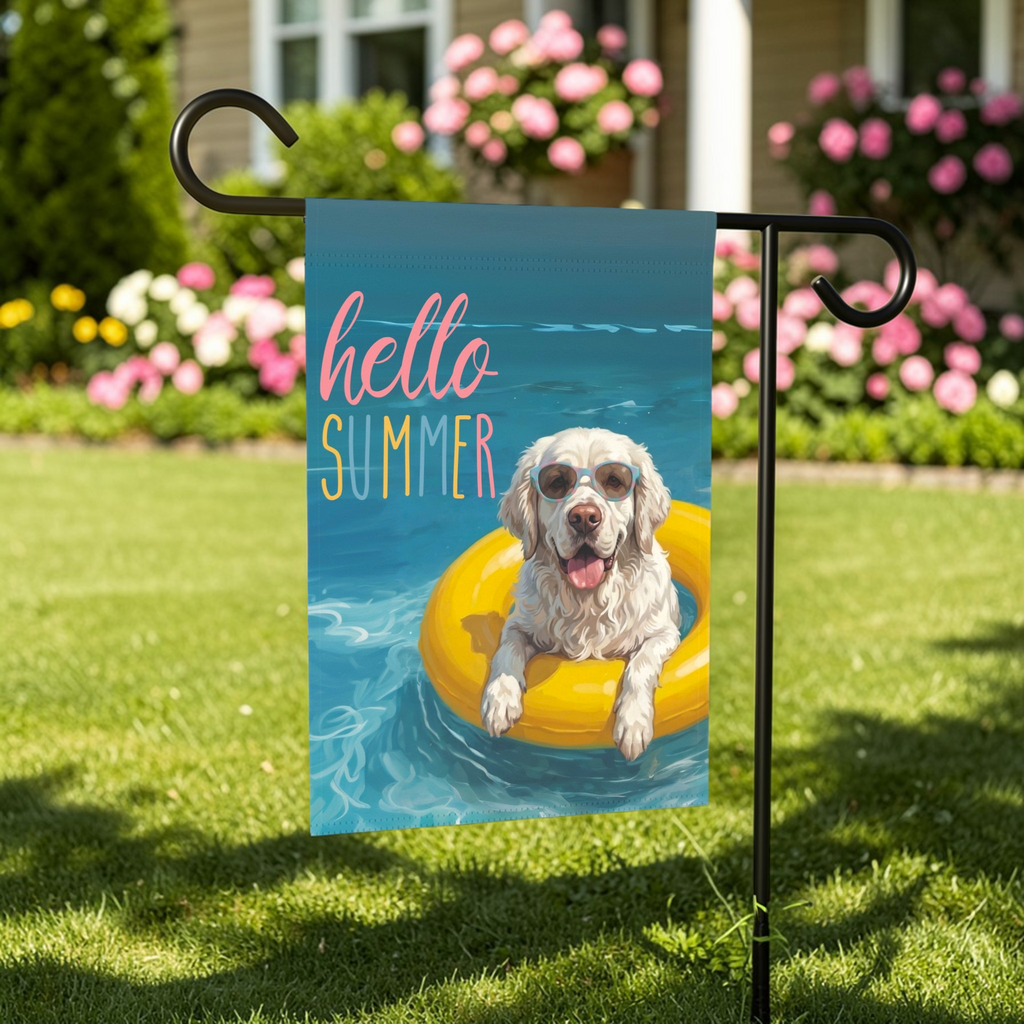 Hello Summer Clumber Spaniel Garden Flag