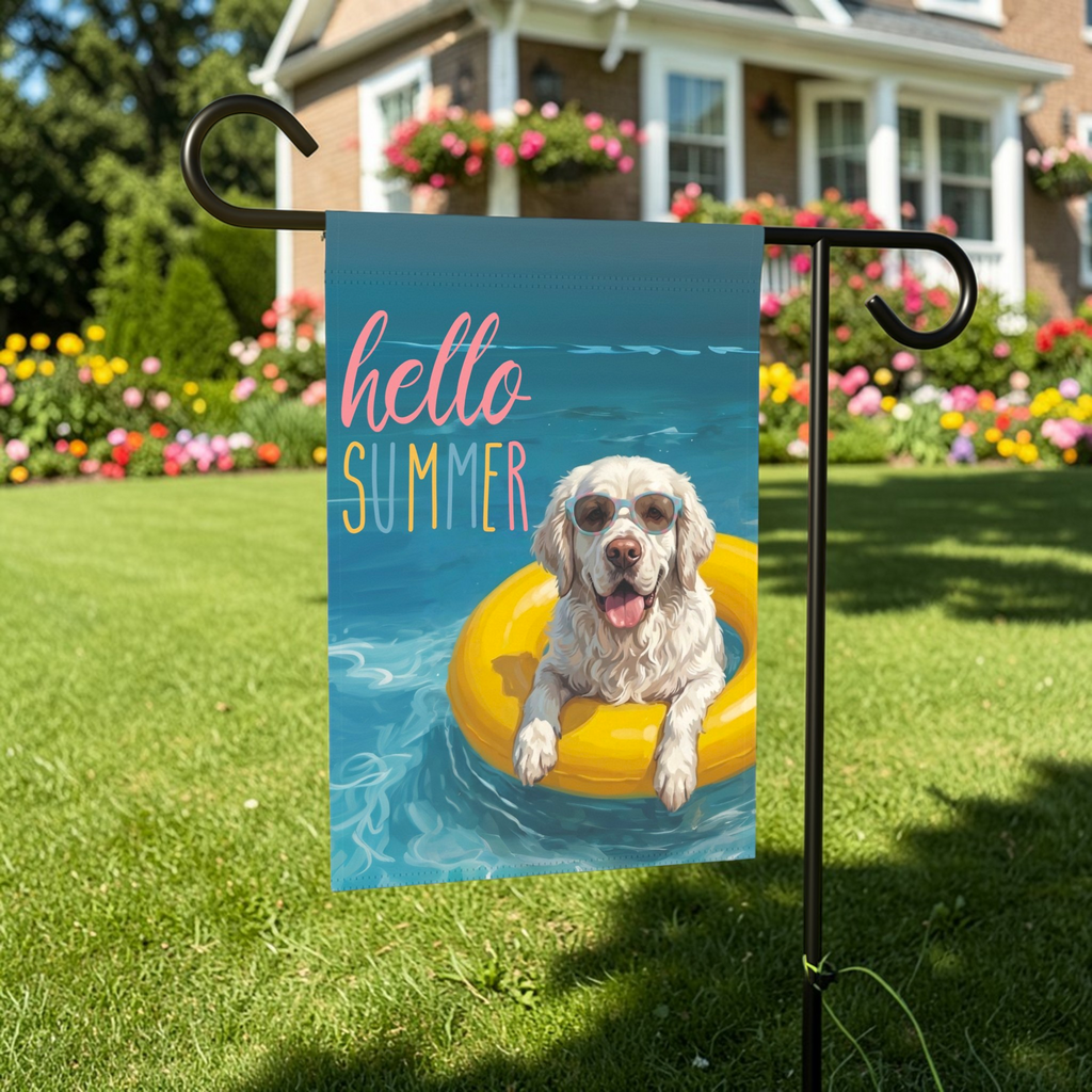 Hello Summer Clumber Spaniel Garden Flag