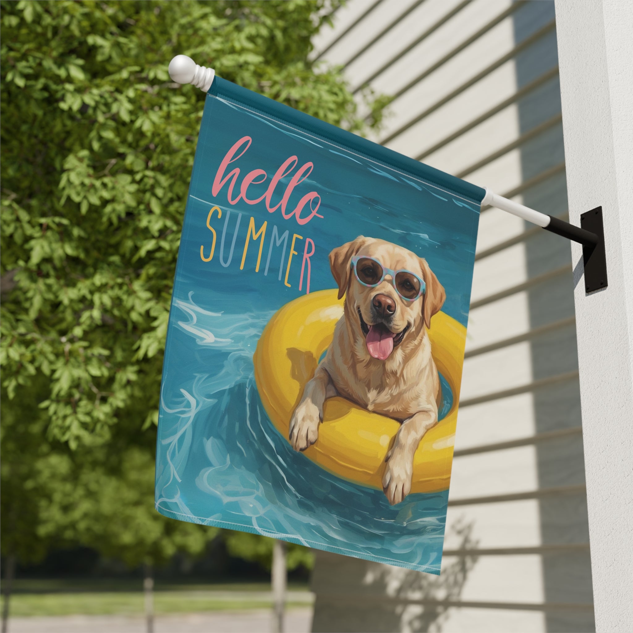 Hello Summer Yellow Labrador Retriever Garden Flag - yard display - Dragonfire Gardens