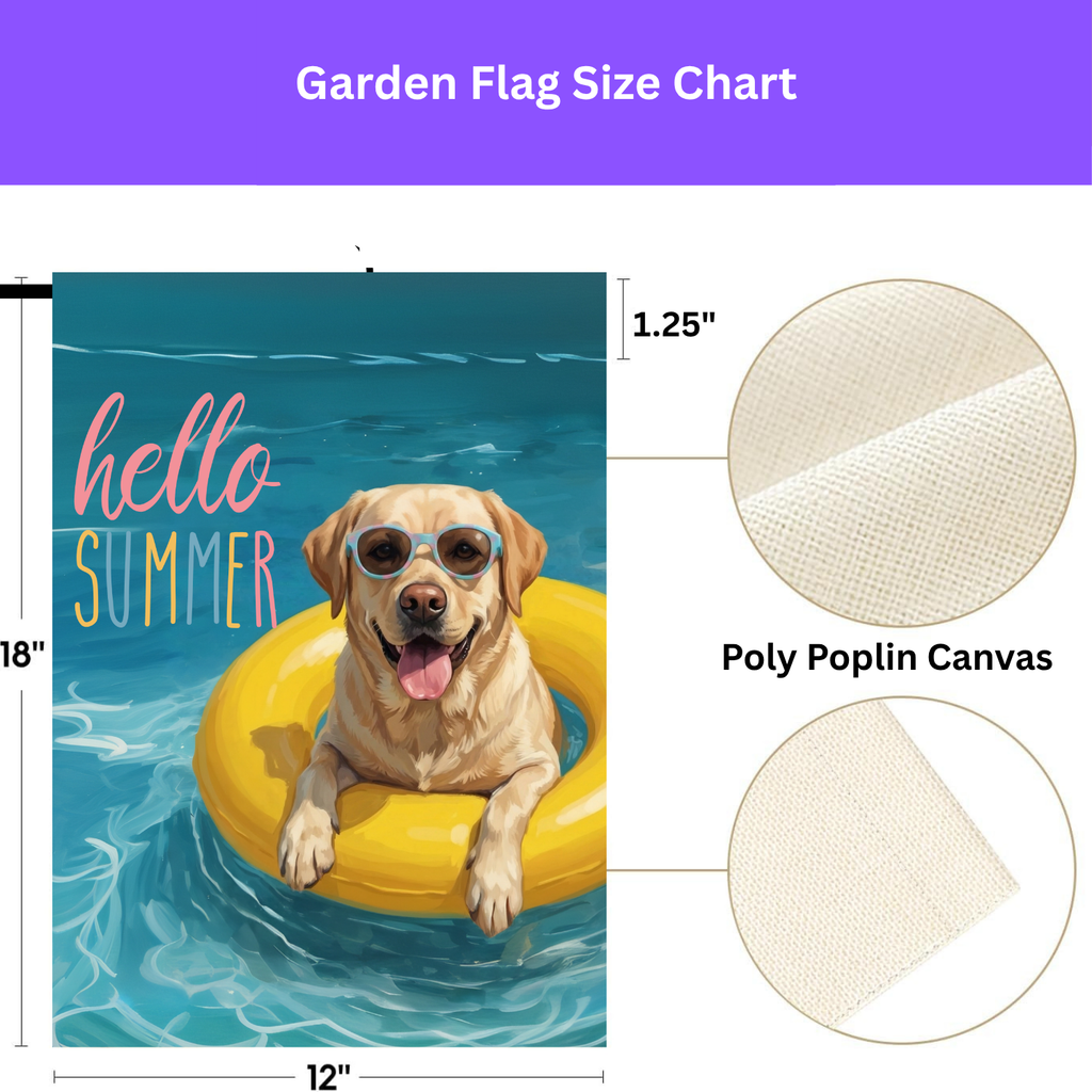 Hello Summer Yellow Labrador Retriever Garden Flag - double-sided design - Dragonfire Gardens