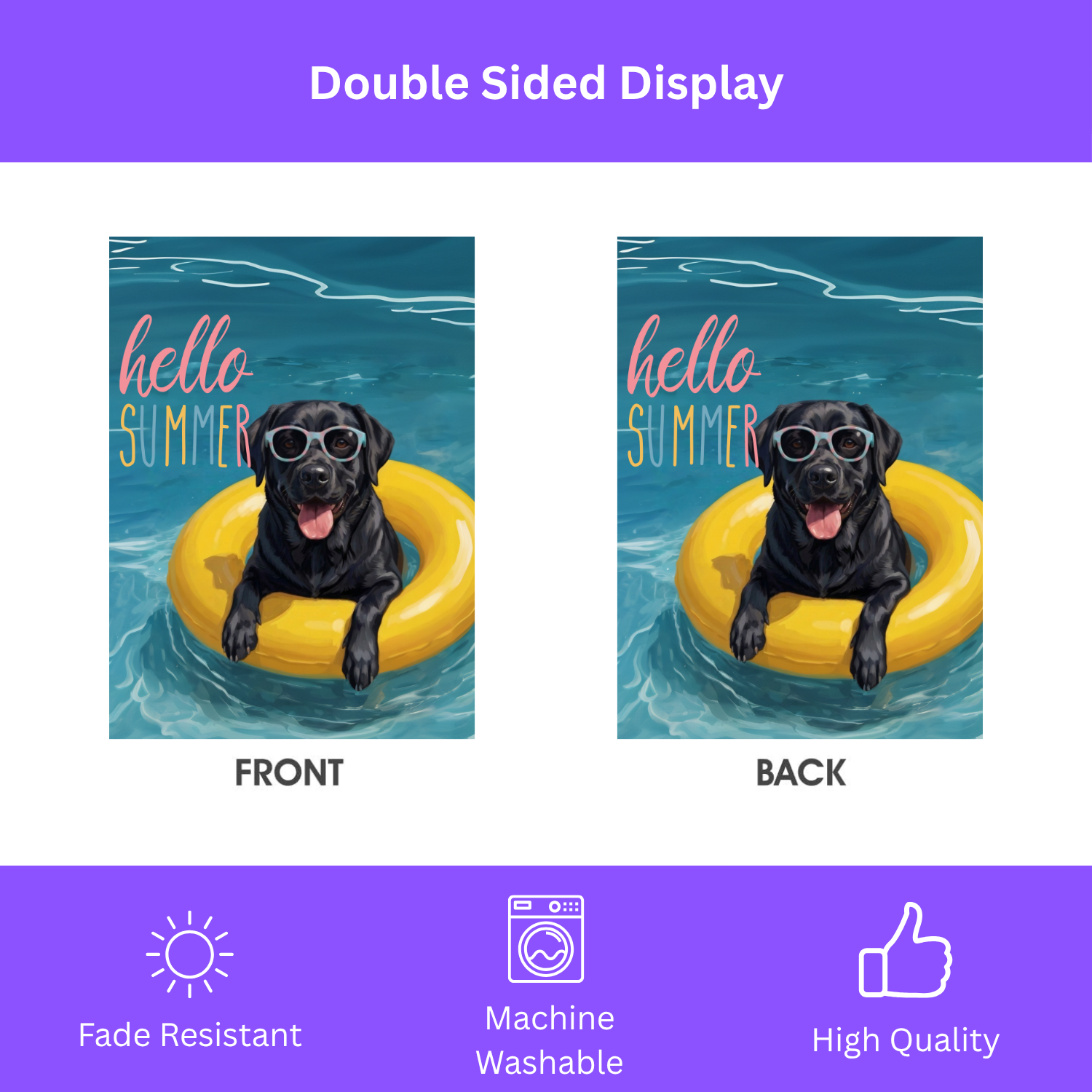 Hello Summer Black Labrador Retriever Garden Flag - porch decor - Dragonfire Gardens