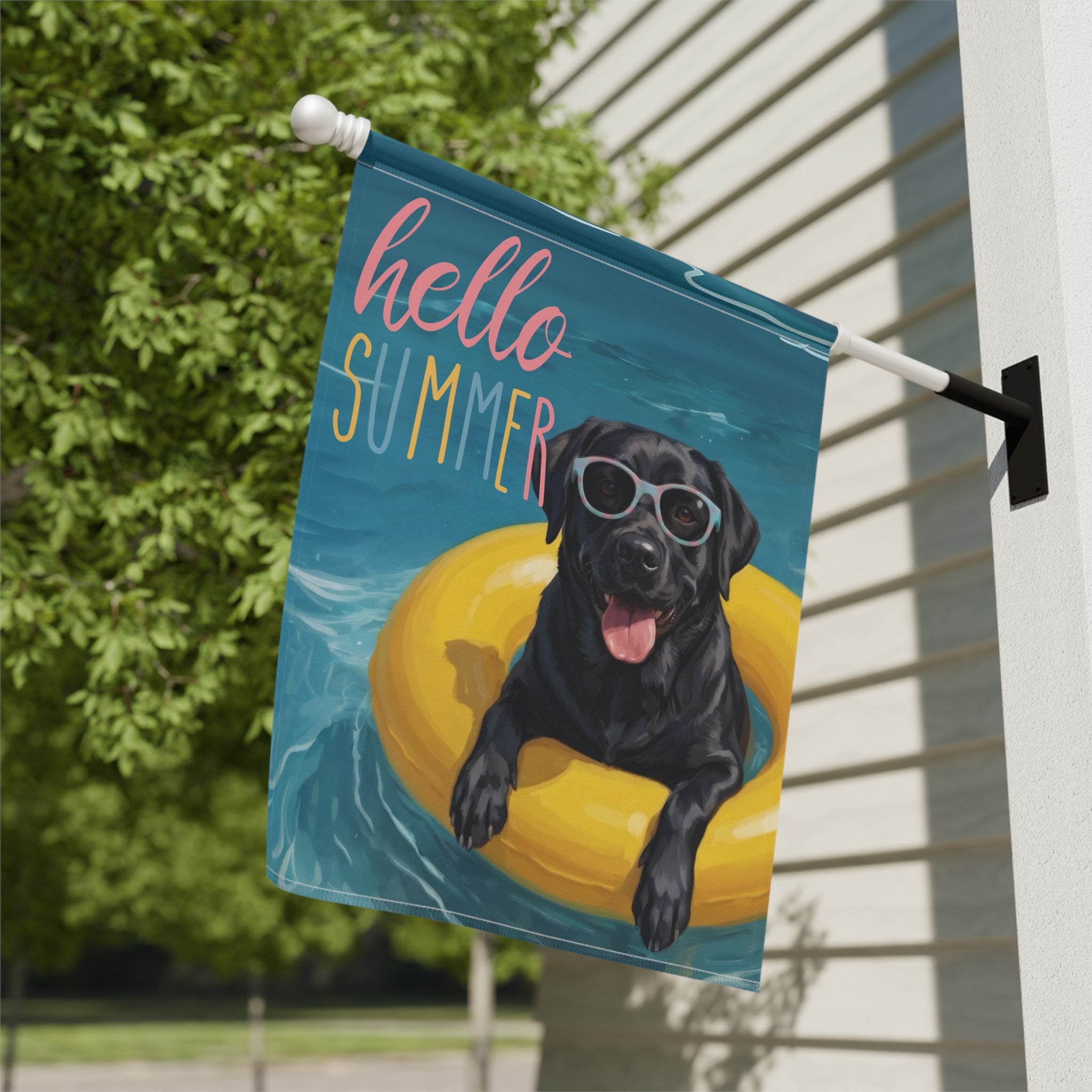 Hello Summer Black Labrador Retriever Garden Flag - yard display - Dragonfire Gardens
