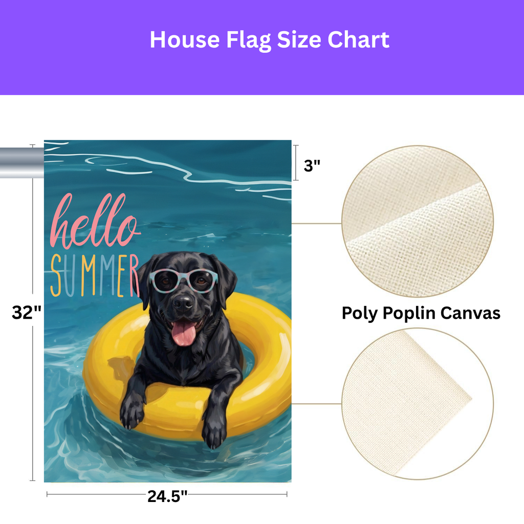 Hello Summer Black Labrador Retriever Garden Flag - size comparison - Dragonfire Gardens