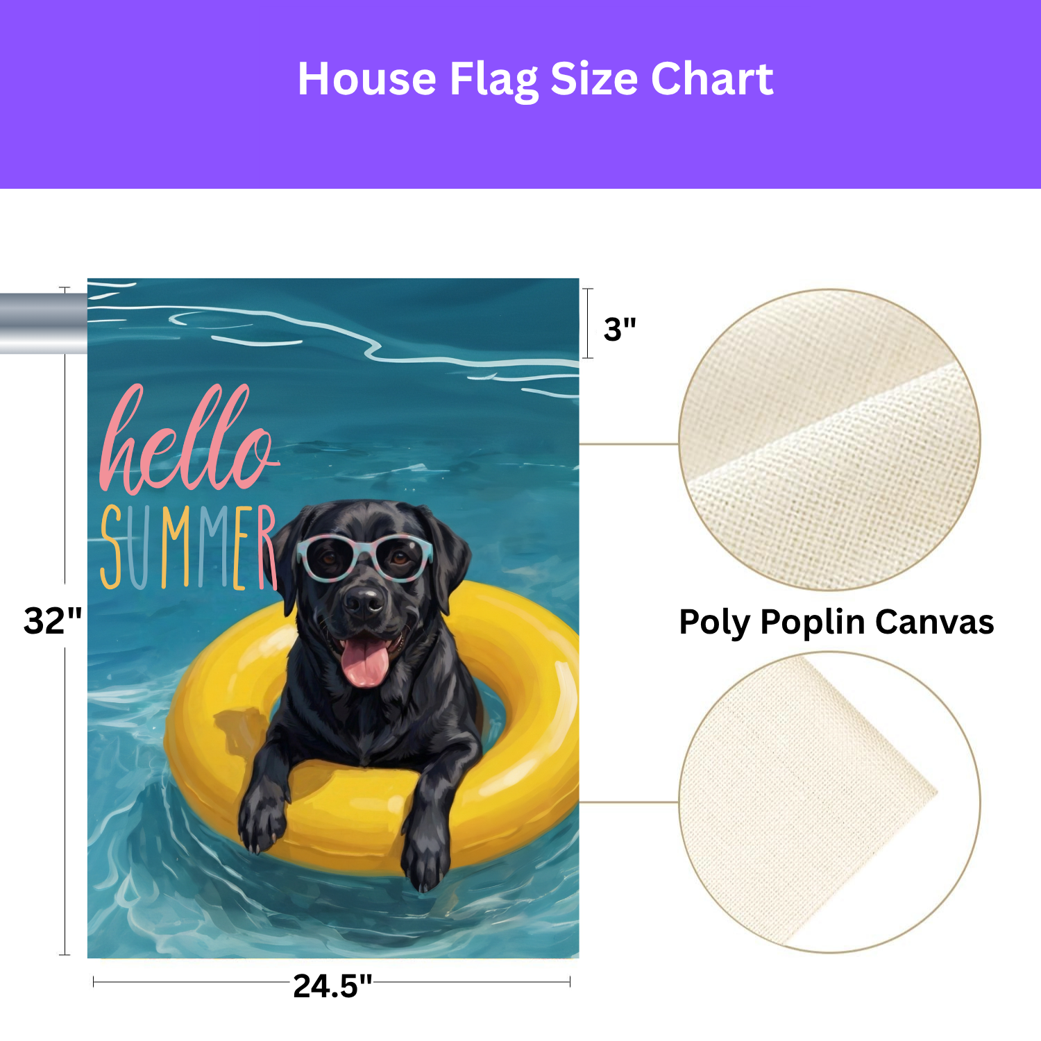 Hello Summer Black Labrador Retriever Garden Flag - size comparison - Dragonfire Gardens