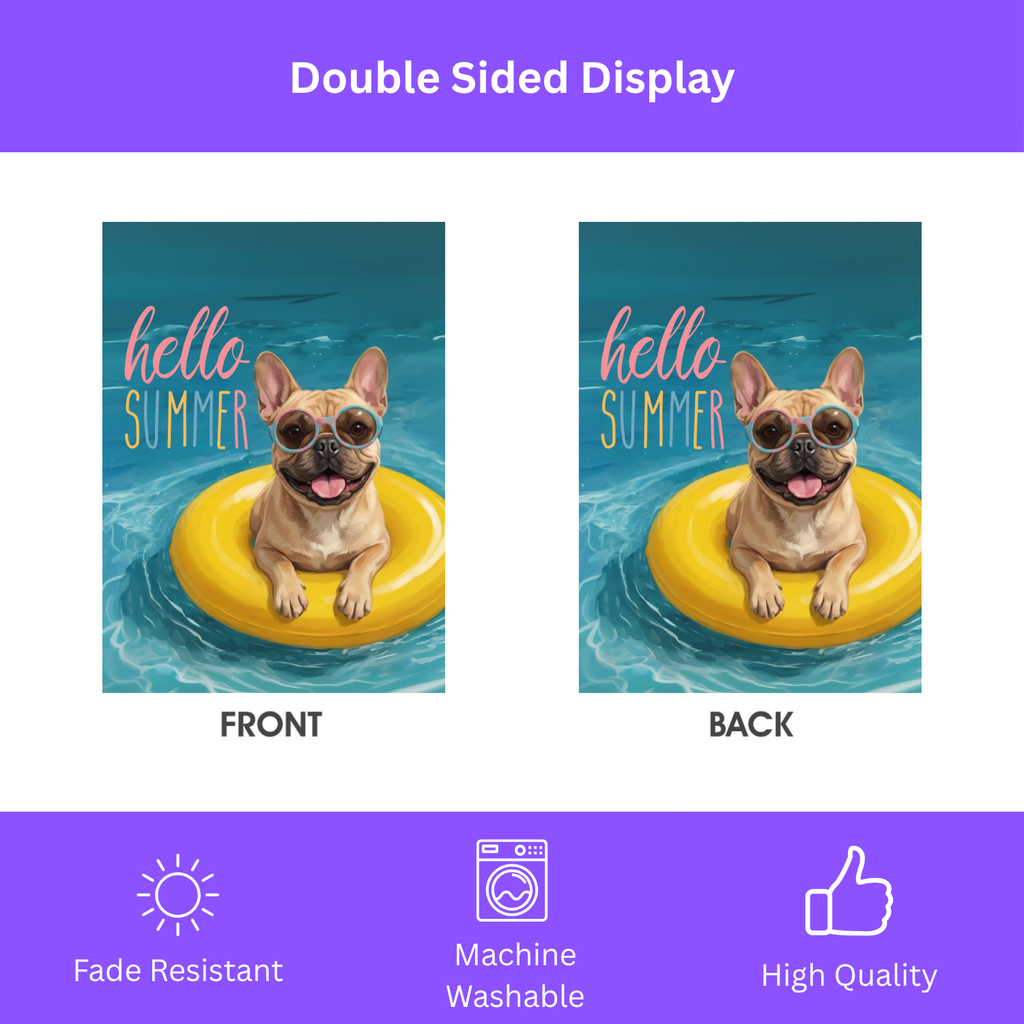 Hello Summer French Bulldog Garden Flag - porch decor - Dragonfire Gardens