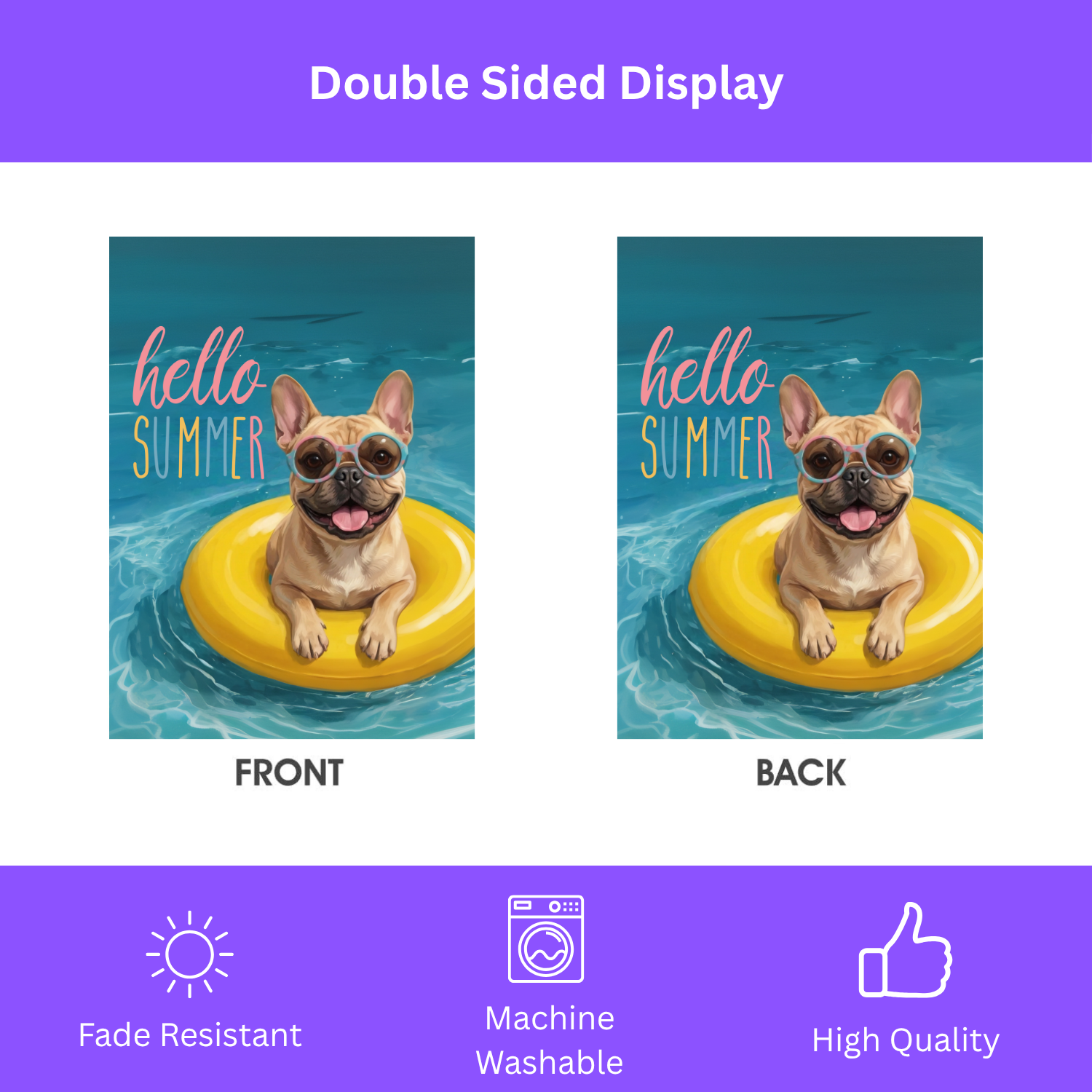 Hello Summer French Bulldog Garden Flag - porch decor - Dragonfire Gardens