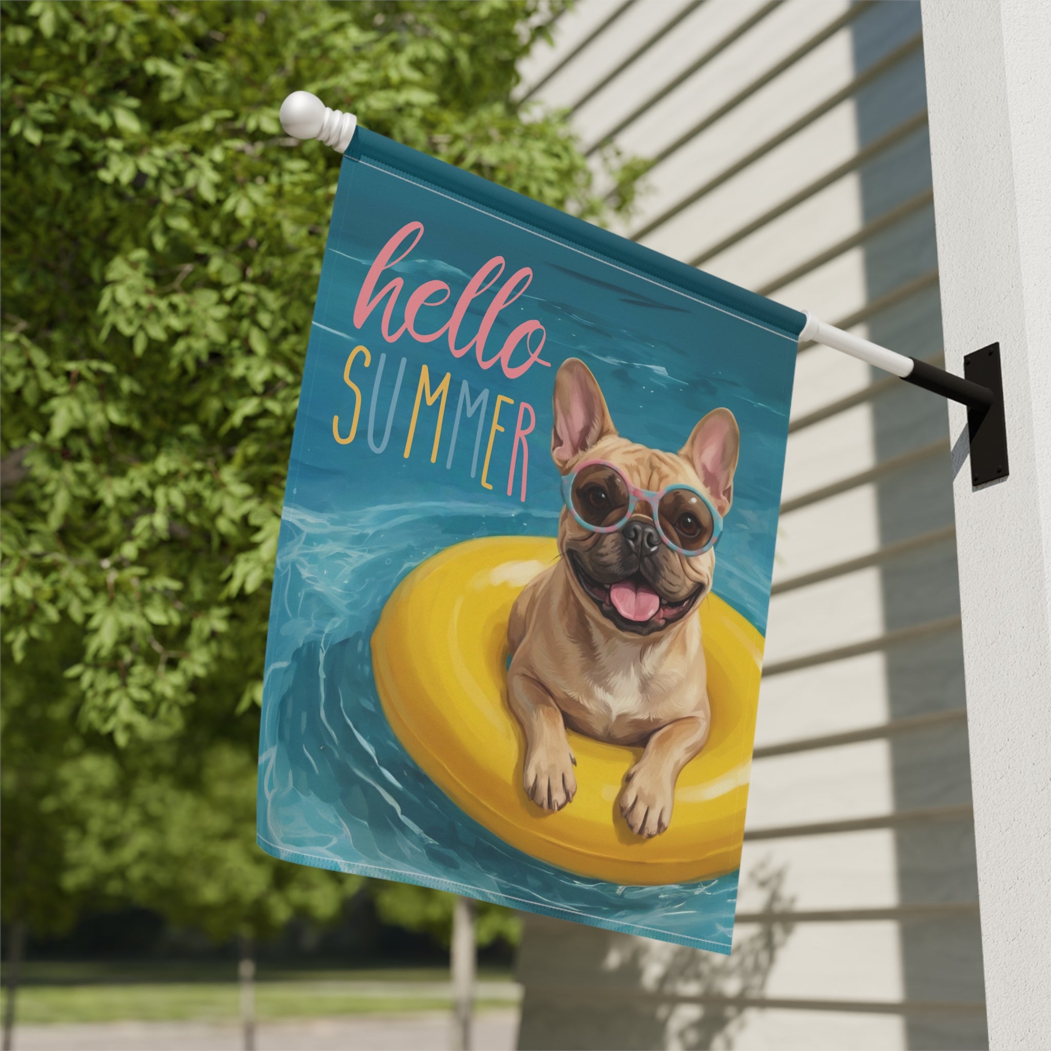 Hello Summer French Bulldog Garden Flag - yard display - Dragonfire Gardens