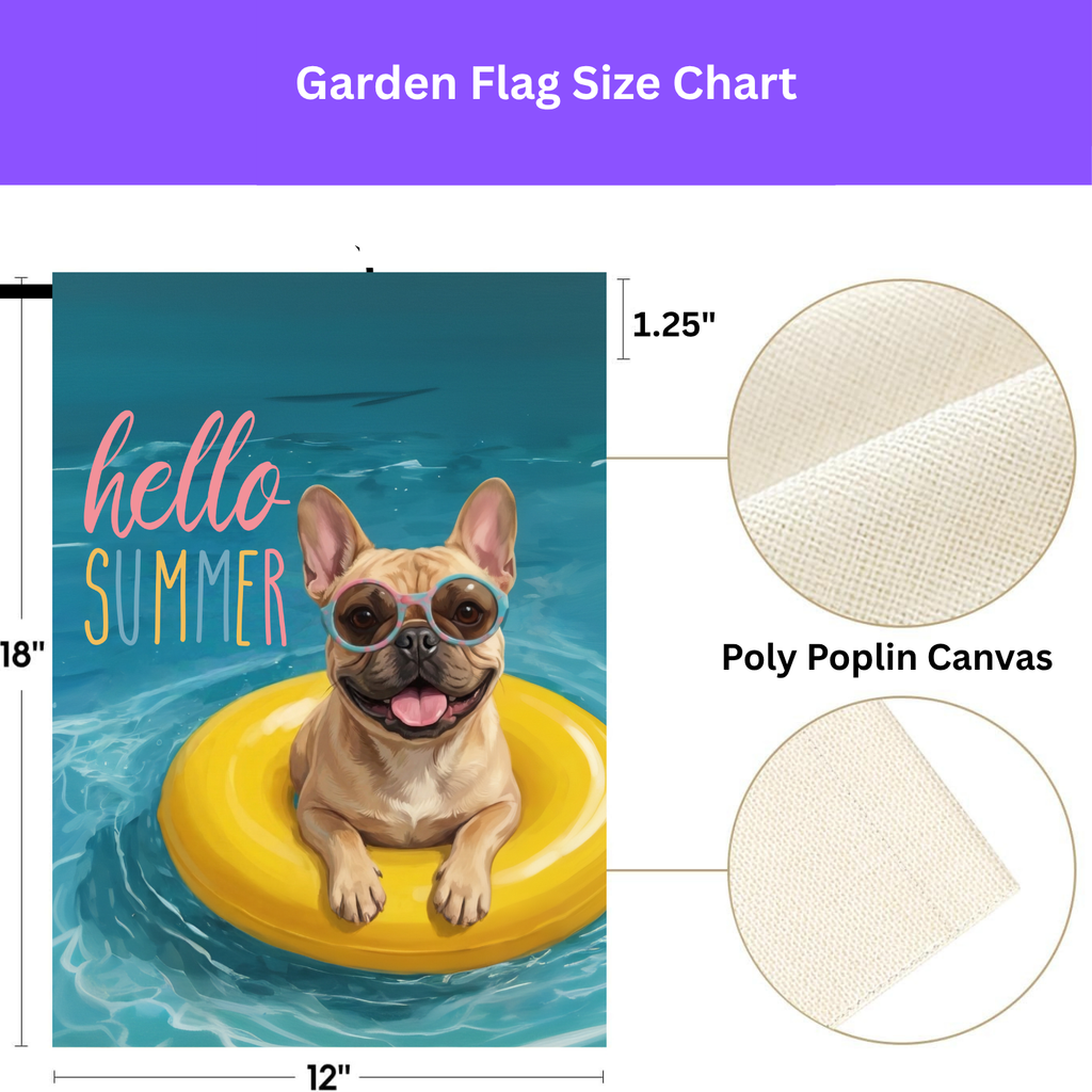 Hello Summer French Bulldog Garden Flag - double-sided design - Dragonfire Gardens
