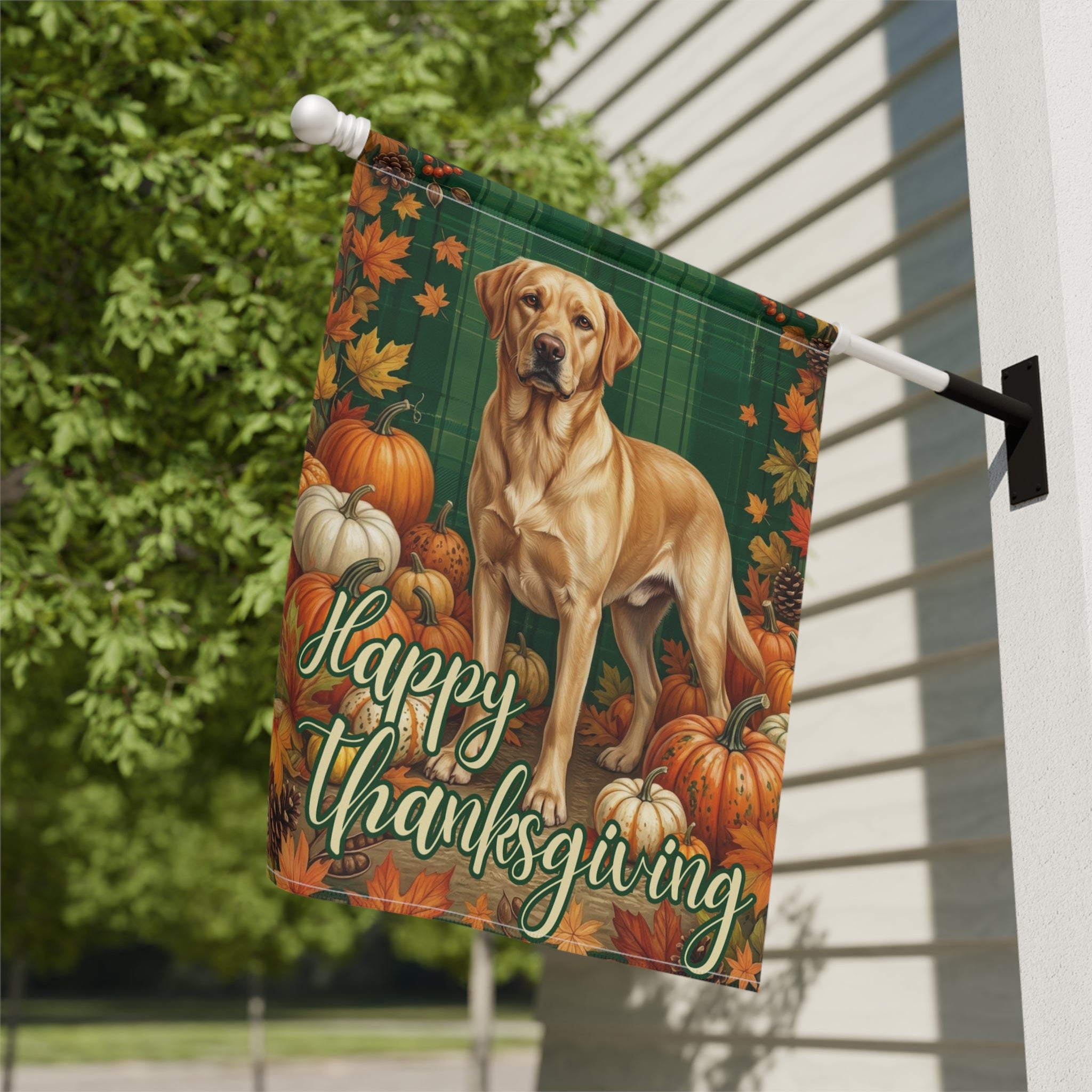 Happy Thanksgiving Yellow Labrador Retriever Garden Flag - yard display - Dragonfire Gardens