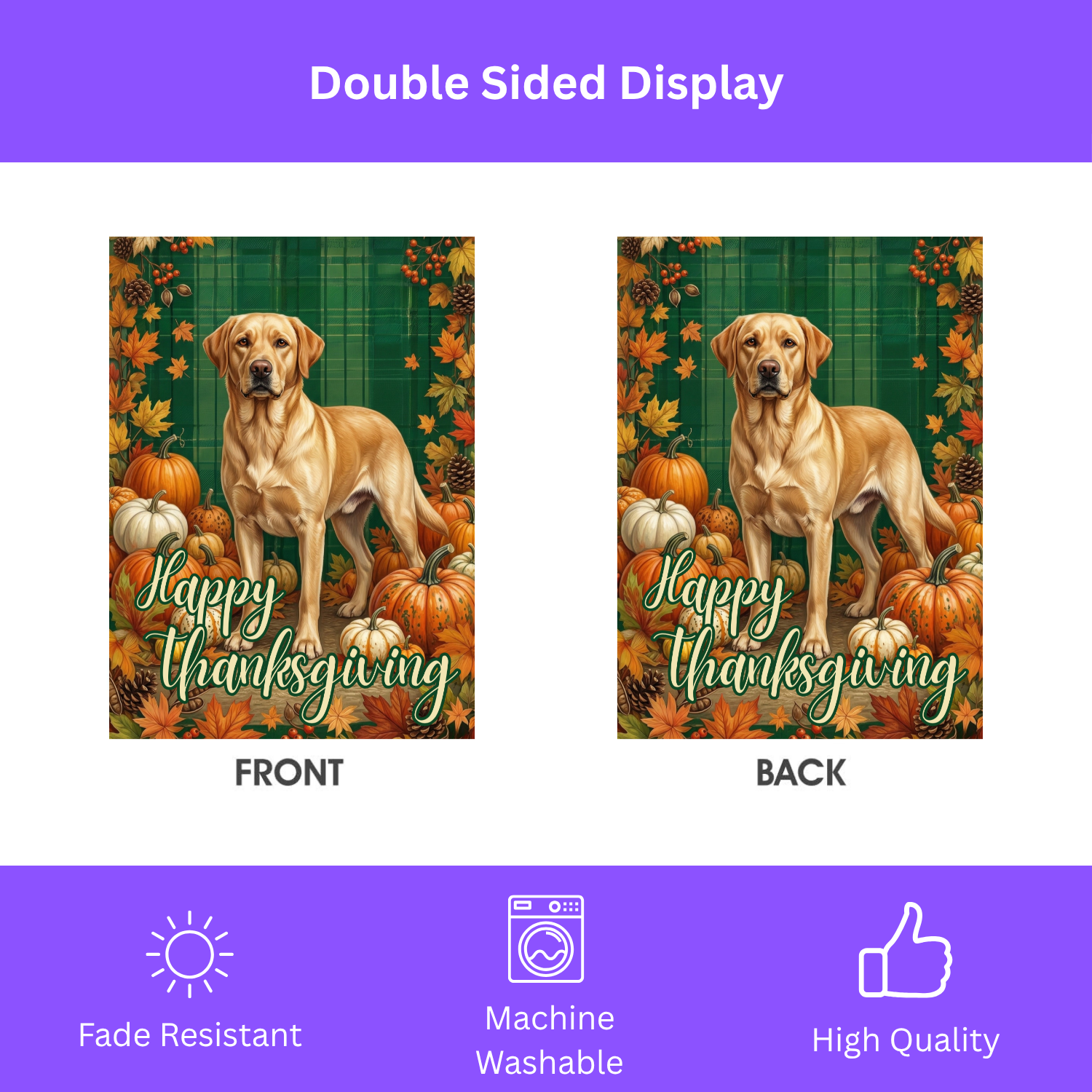 Happy Thanksgiving Yellow Labrador Retriever Garden Flag - porch decor - Dragonfire Gardens