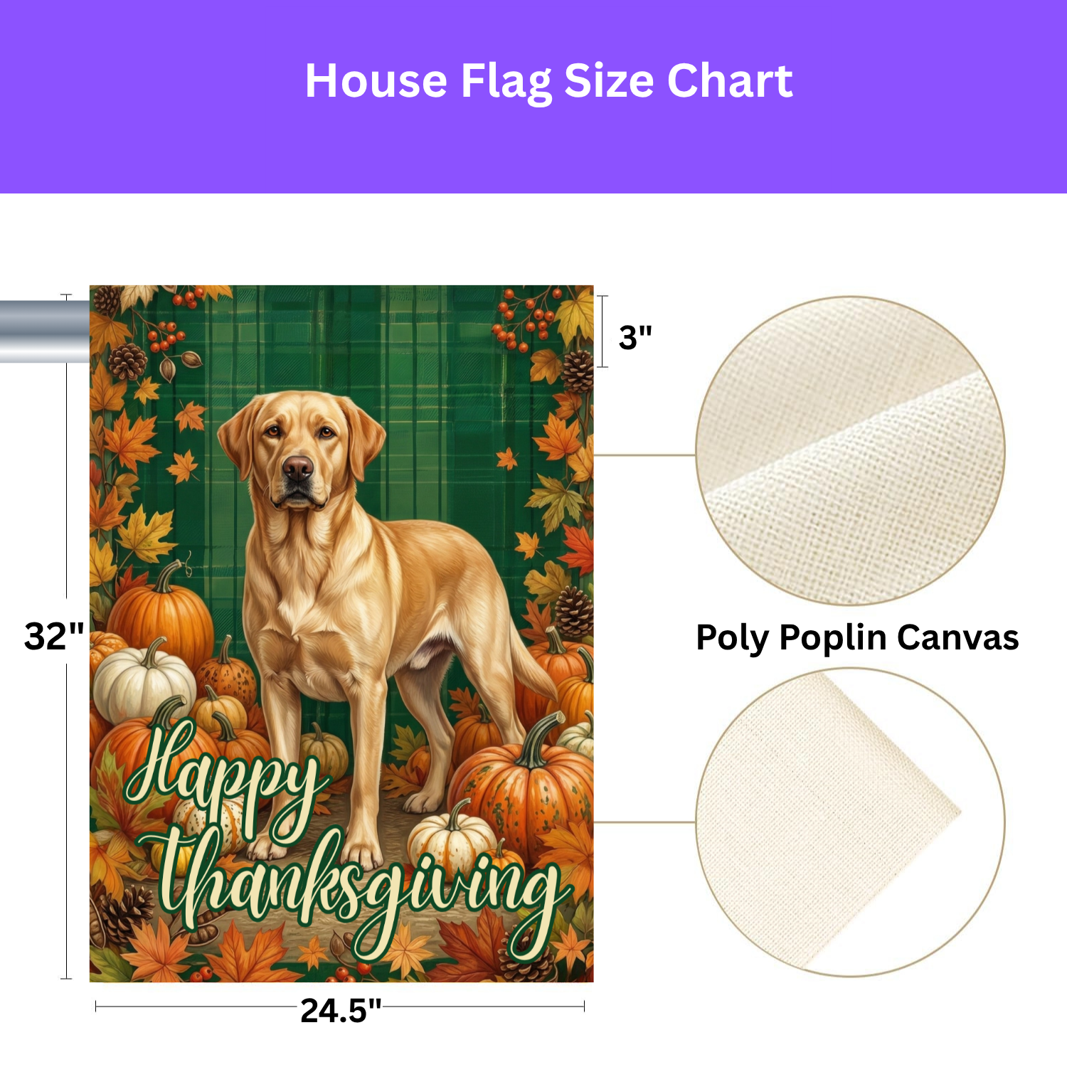 Happy Thanksgiving Yellow Labrador Retriever Garden Flag - size comparison - Dragonfire Gardens