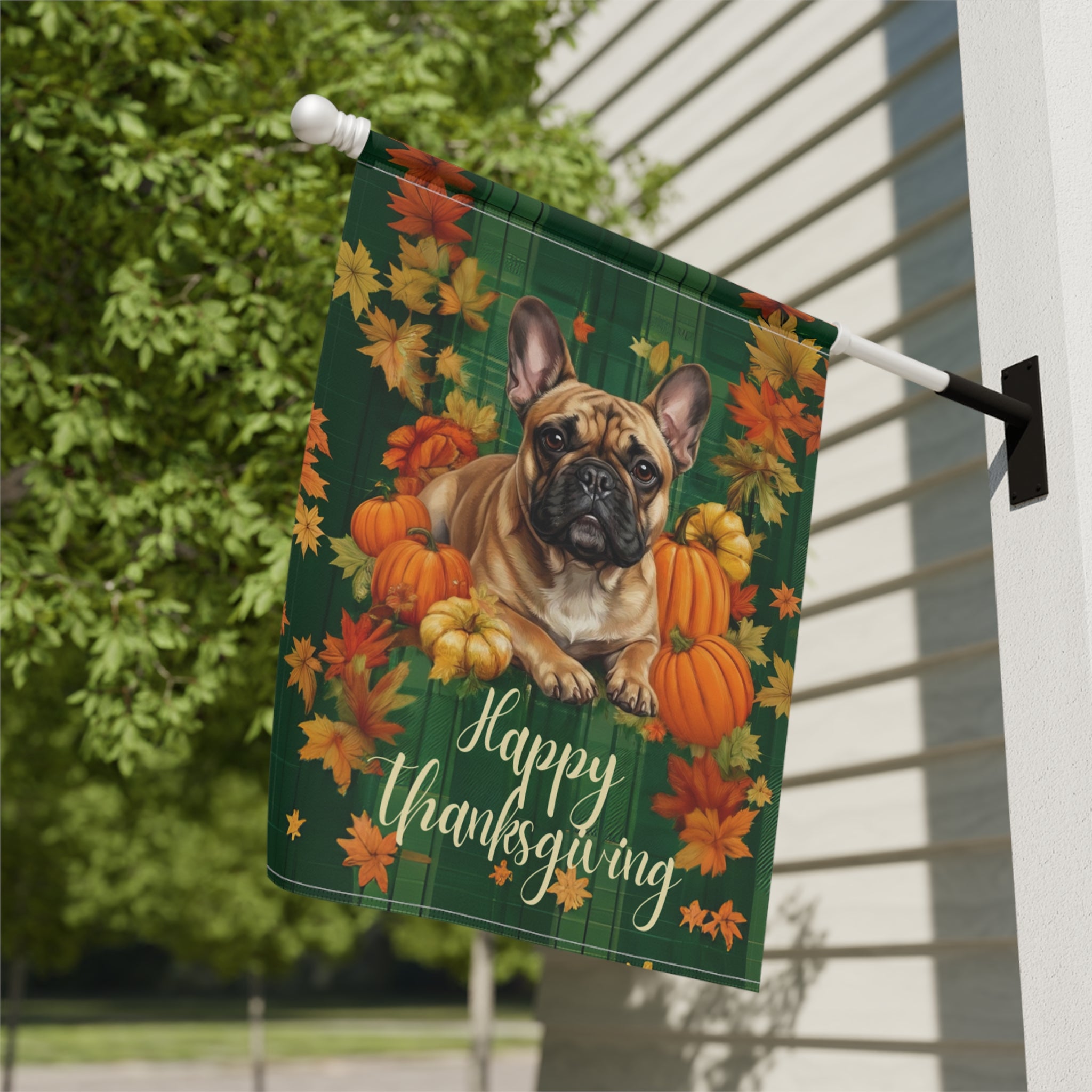 Happy Thanksgiving French Bulldog Garden Flag - yard display - Dragonfire Gardens