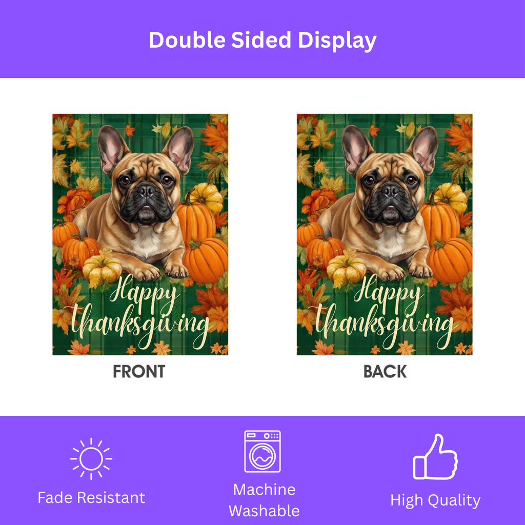 Happy Thanksgiving French Bulldog Garden Flag - porch decor - Dragonfire Gardens
