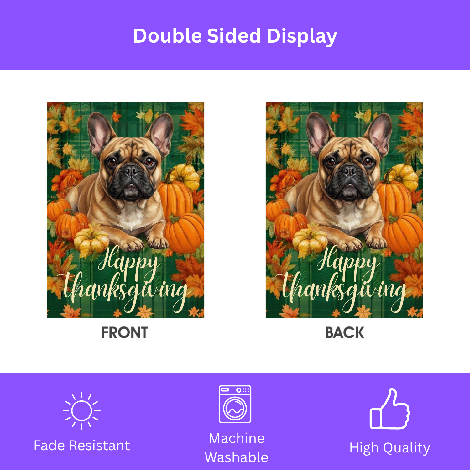 Happy Thanksgiving French Bulldog Garden Flag - porch decor - Dragonfire Gardens