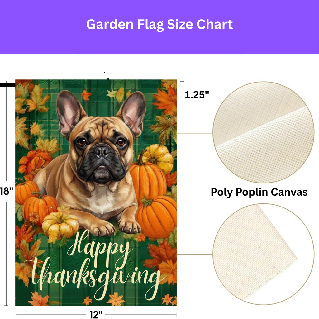 Happy Thanksgiving French Bulldog Garden Flag - double-sided design - Dragonfire Gardens