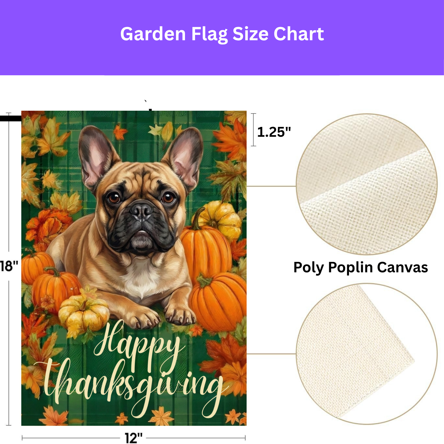 Happy Thanksgiving French Bulldog Garden Flag - double-sided design - Dragonfire Gardens