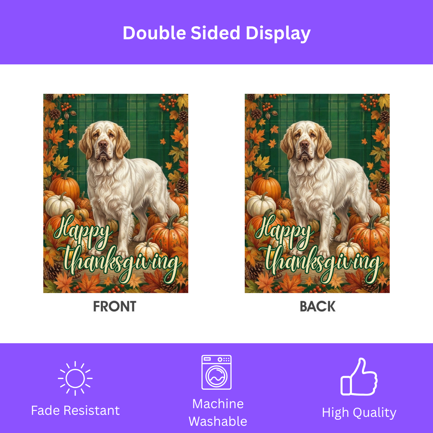 Happy Thanksgiving Clumber Spaniel Garden Flag - porch decor - Dragonfire Gardens
