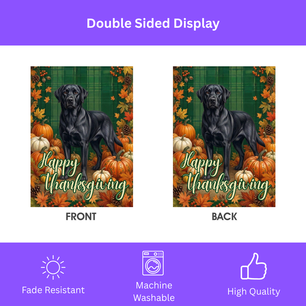 Happy Thanksgiving Black Labrador Retriever Garden Flag - porch decor - Dragonfire Gardens