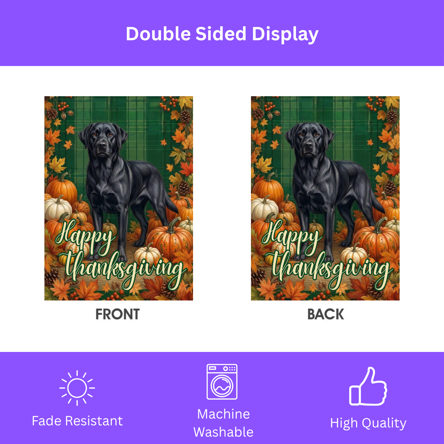 Happy Thanksgiving Black Labrador Retriever Garden Flag - porch decor - Dragonfire Gardens