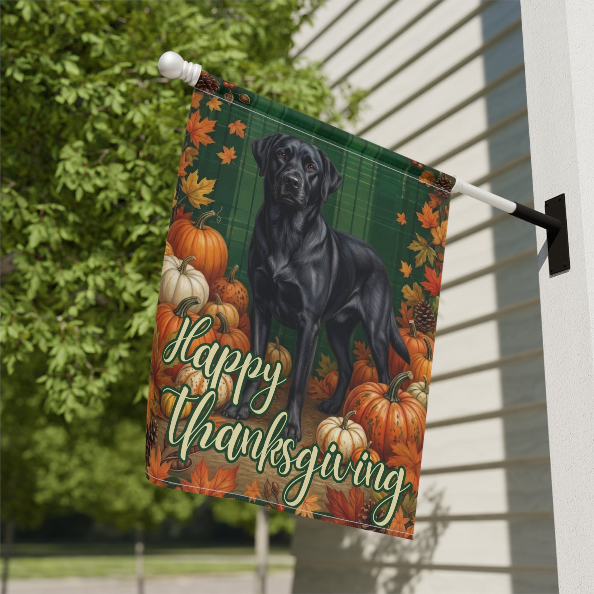Happy Thanksgiving Black Labrador Retriever Garden Flag - yard display - Dragonfire Gardens