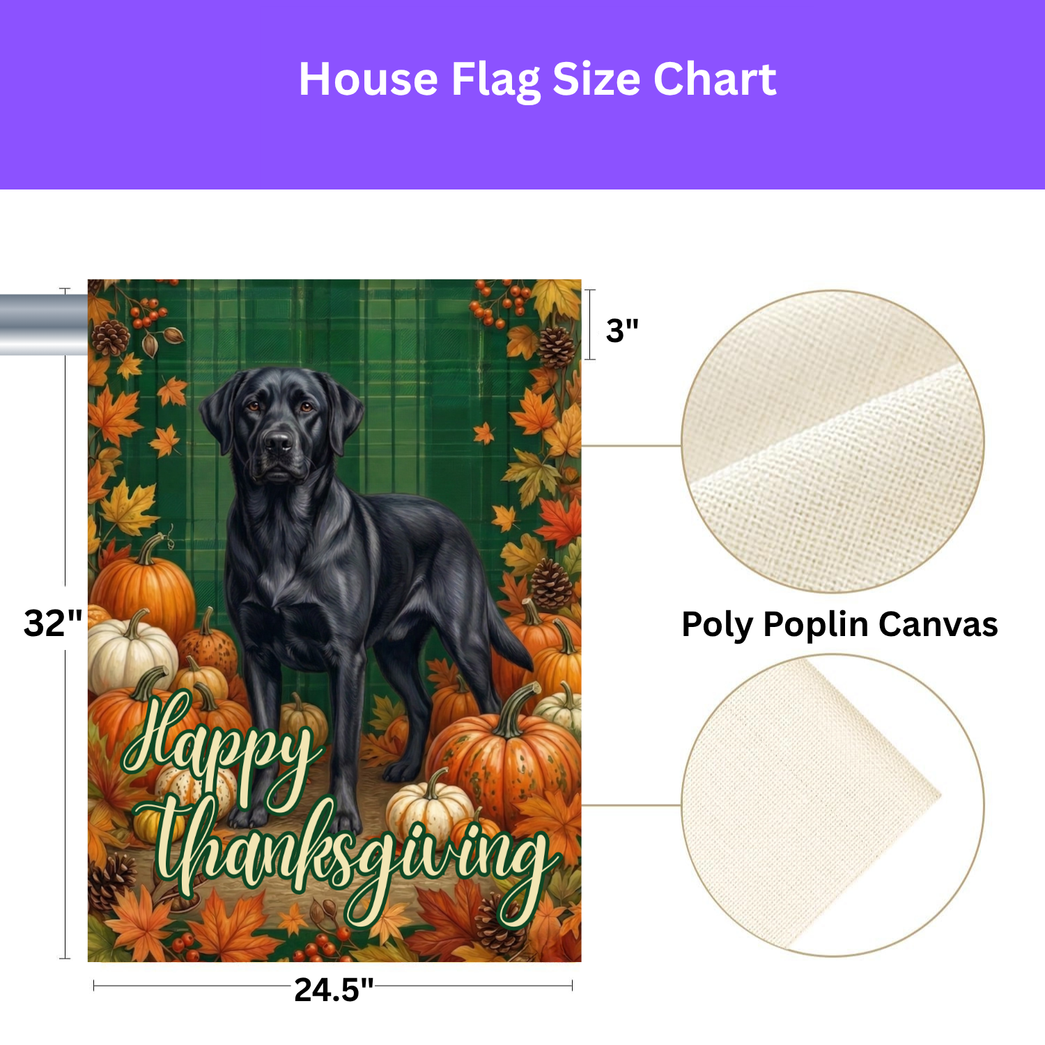 Happy Thanksgiving Black Labrador Retriever Garden Flag - size comparison - Dragonfire Gardens