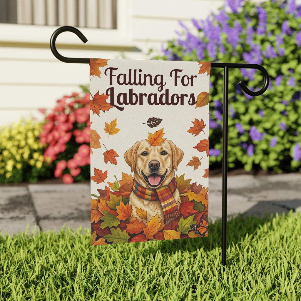 Falling For Labradors Yellow Lab Garden Flag - close-up detail - Dragonfire Gardens