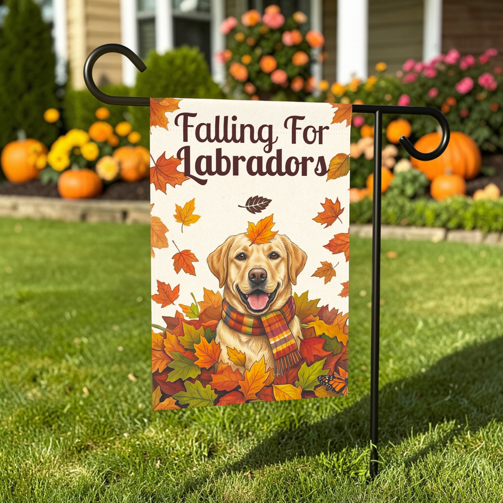 Falling For Labradors Yellow Lab Garden Flag - outdoor display - Dragonfire Gardens