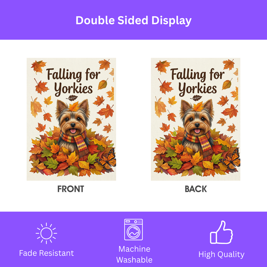 Falling for Yorkies Autumn Garden Flag - porch decor - Dragonfire Gardens