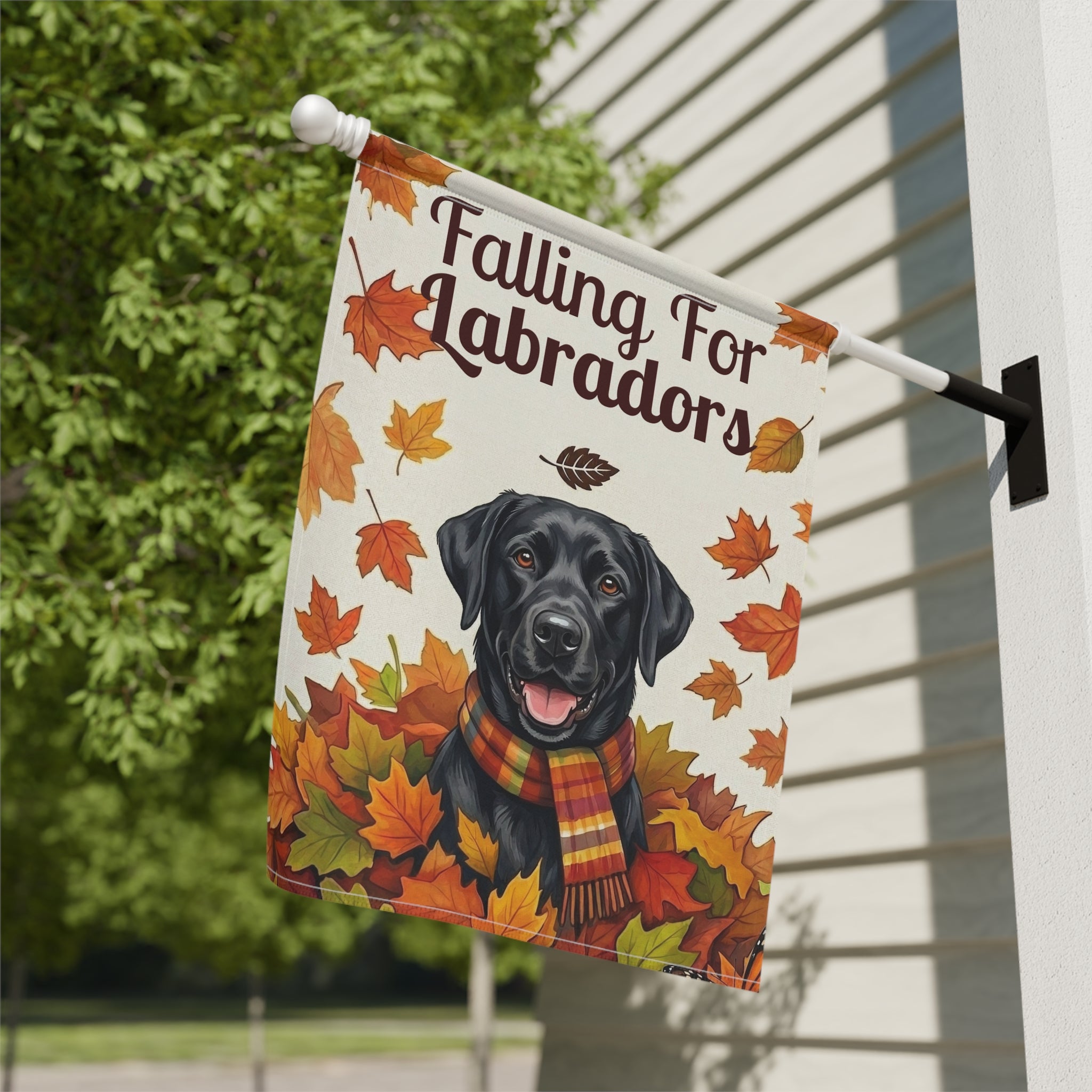 Falling For Labradors Black Lab Autumn Garden Flag - yard display - Dragonfire Gardens