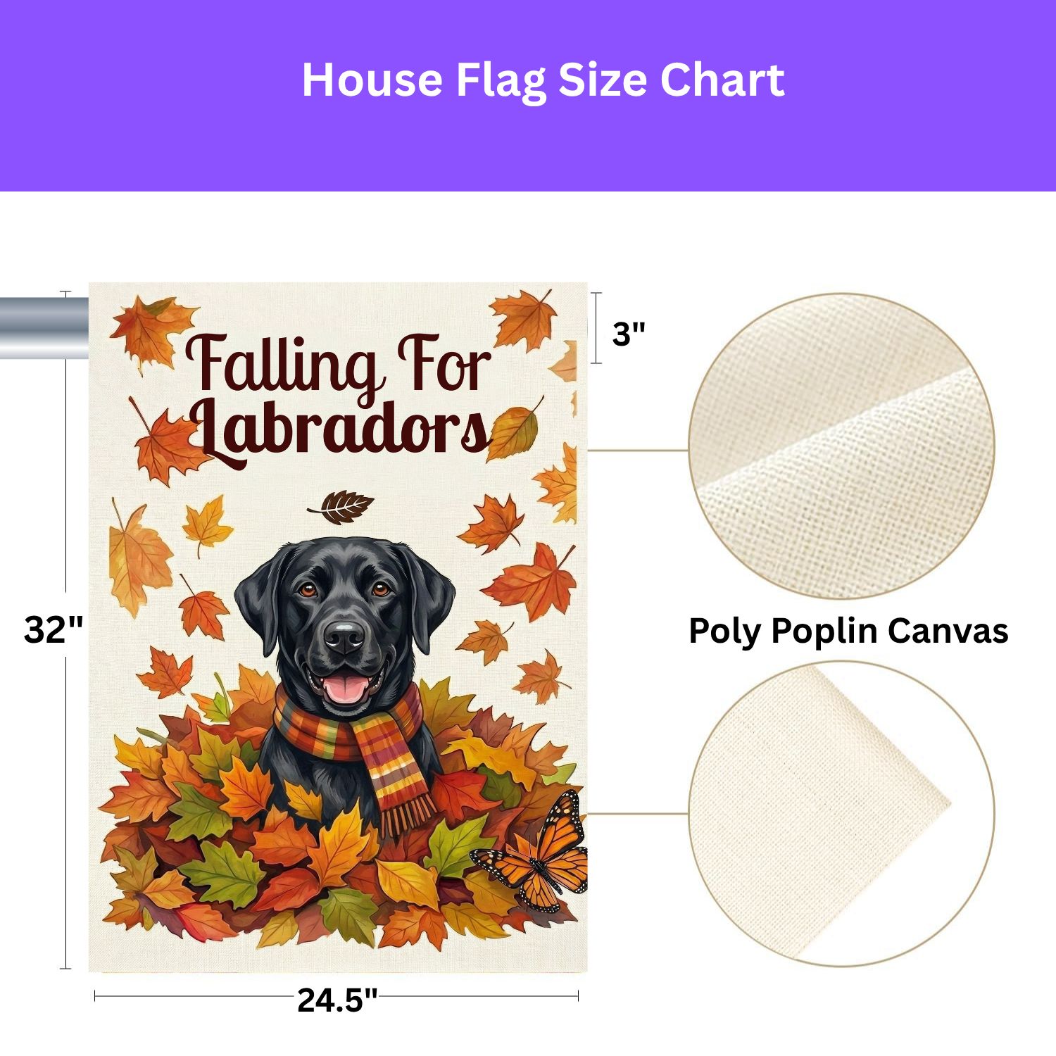 Falling For Labradors Black Lab Autumn Garden Flag - size comparison - Dragonfire Gardens