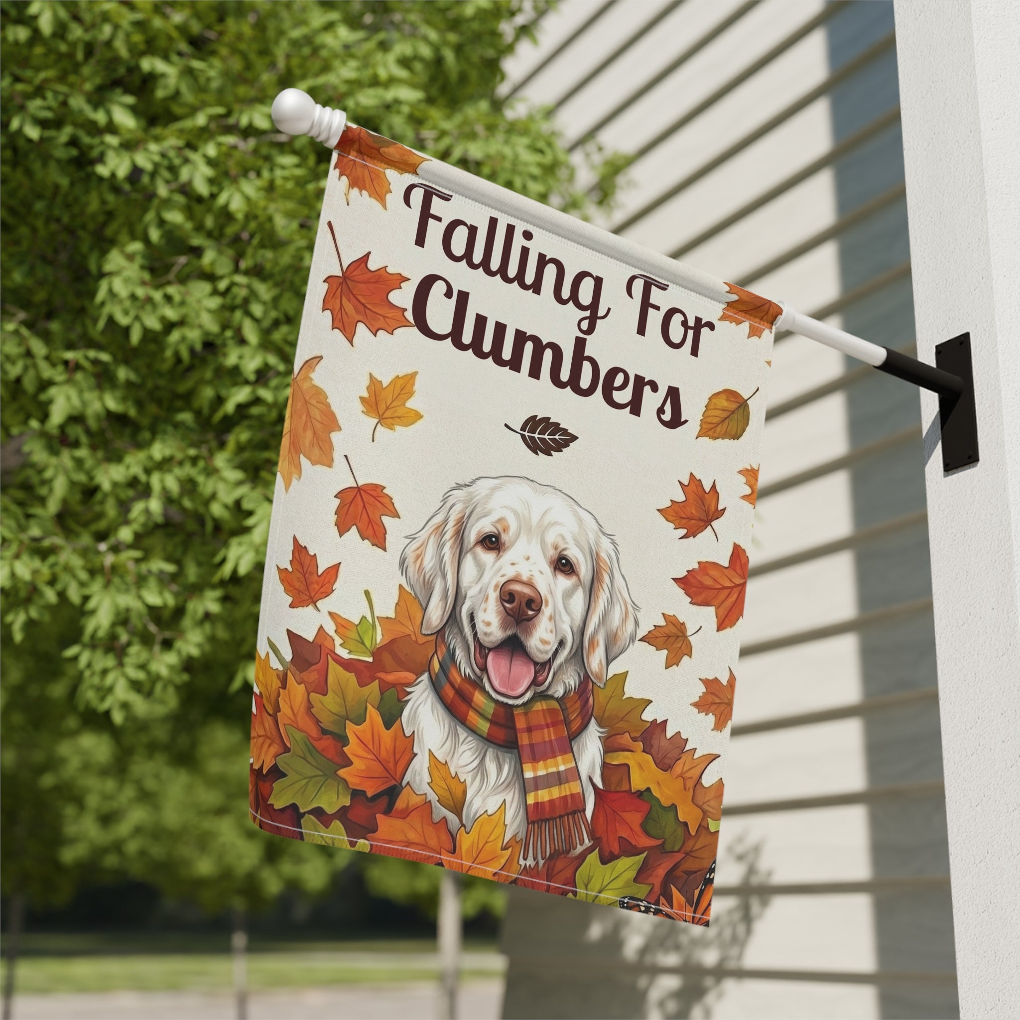 Falling For Clumbers Autumn Garden Flag - yard display - Dragonfire Gardens