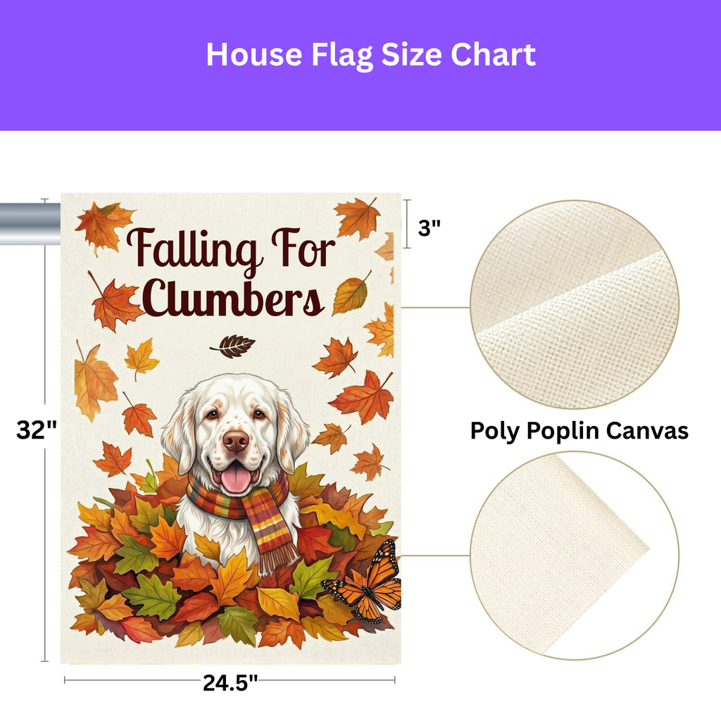 Falling For Clumbers Autumn Garden Flag - size comparison - Dragonfire Gardens