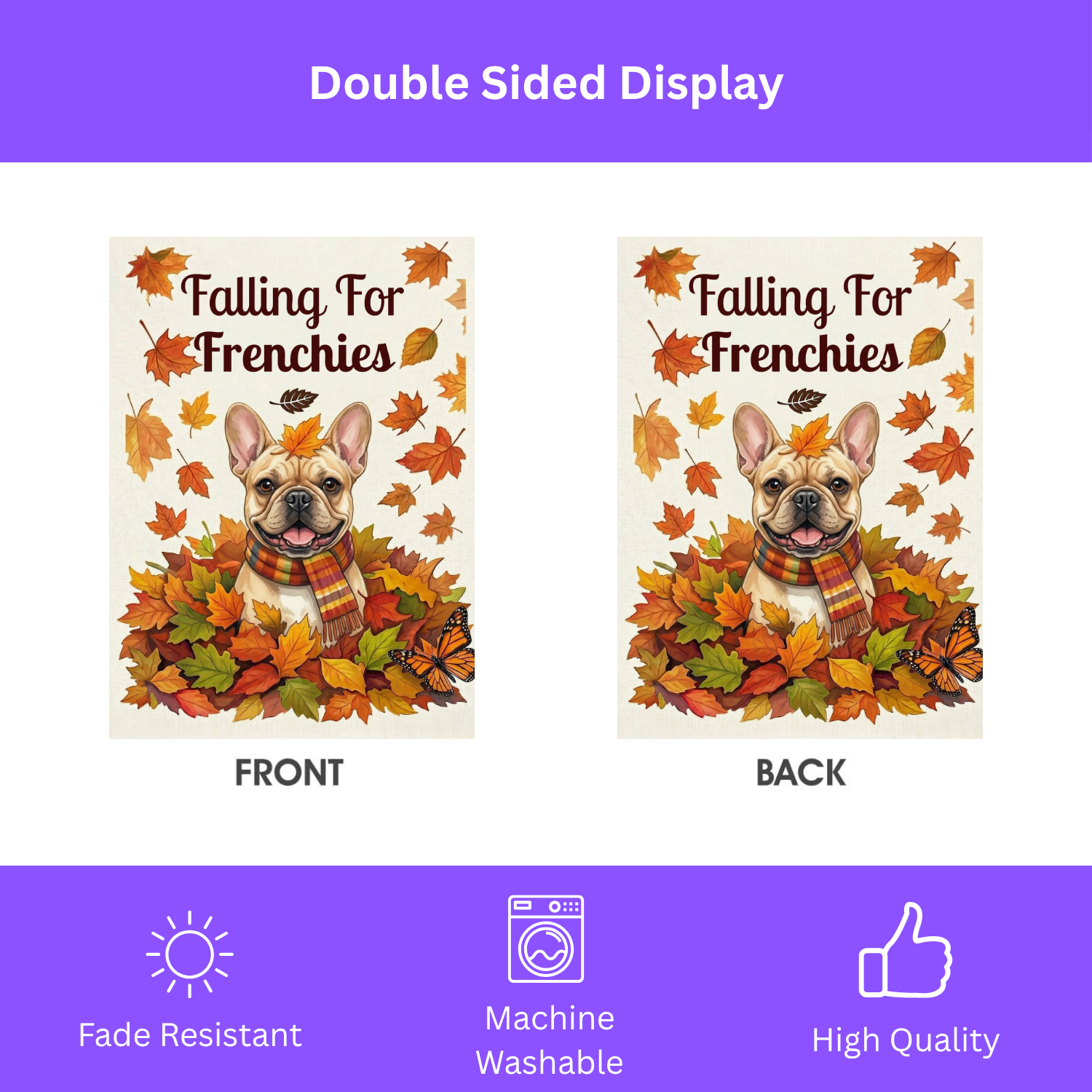 Falling For Frenchies Autumn Garden Flag - porch decor - Dragonfire Gardens