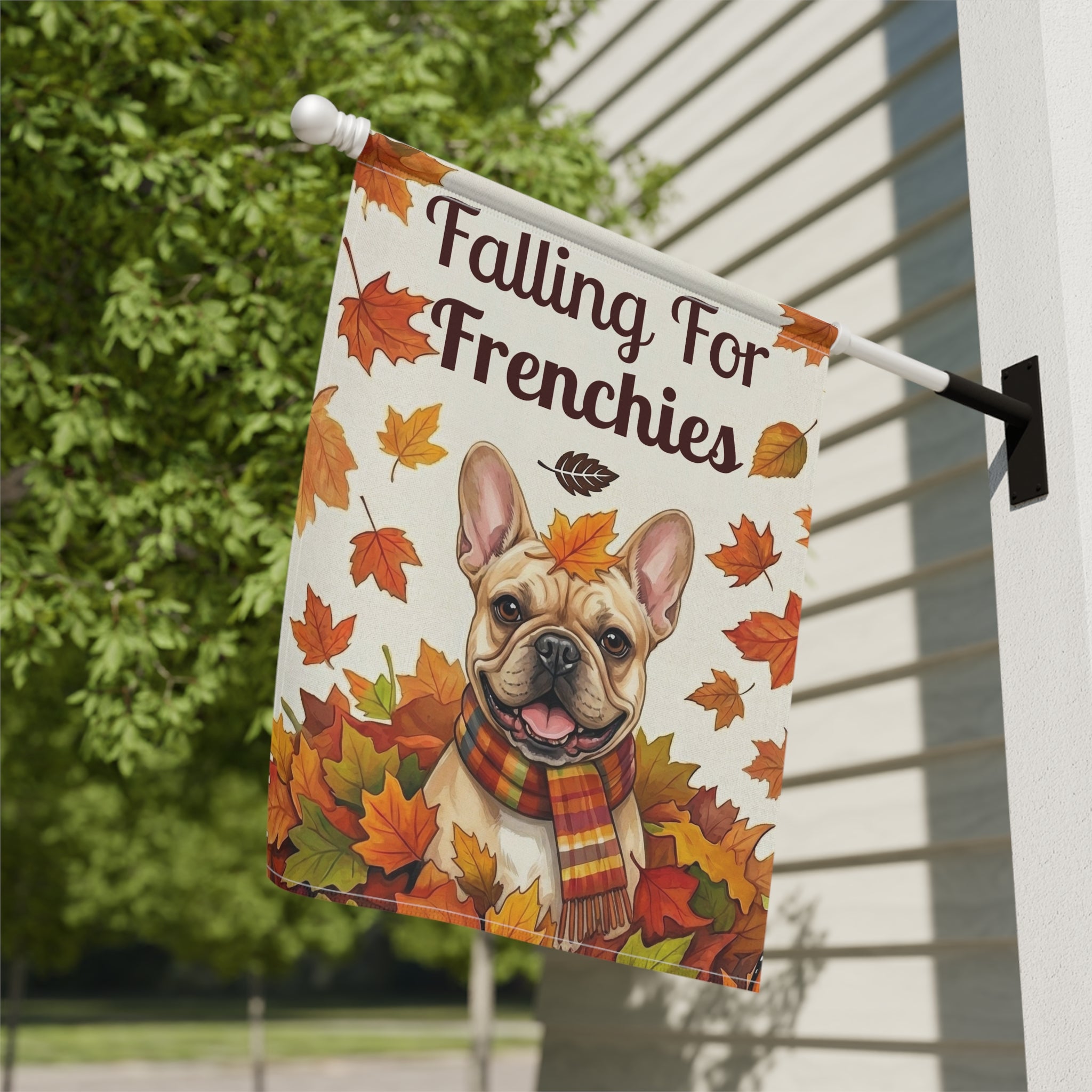 Falling For Frenchies Autumn Garden Flag - yard display - Dragonfire Gardens