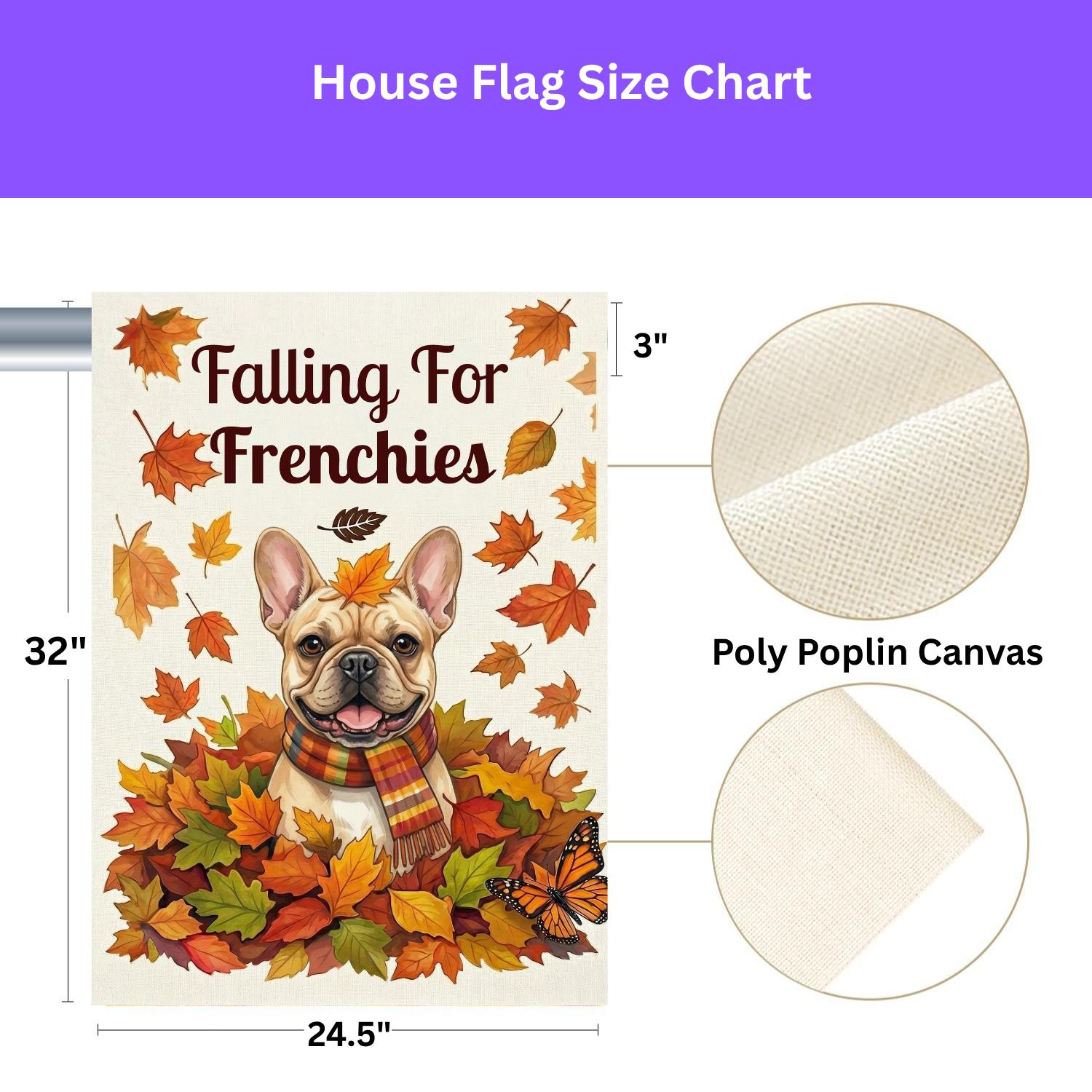 Falling For Frenchies Autumn Garden Flag - size comparison - Dragonfire Gardens