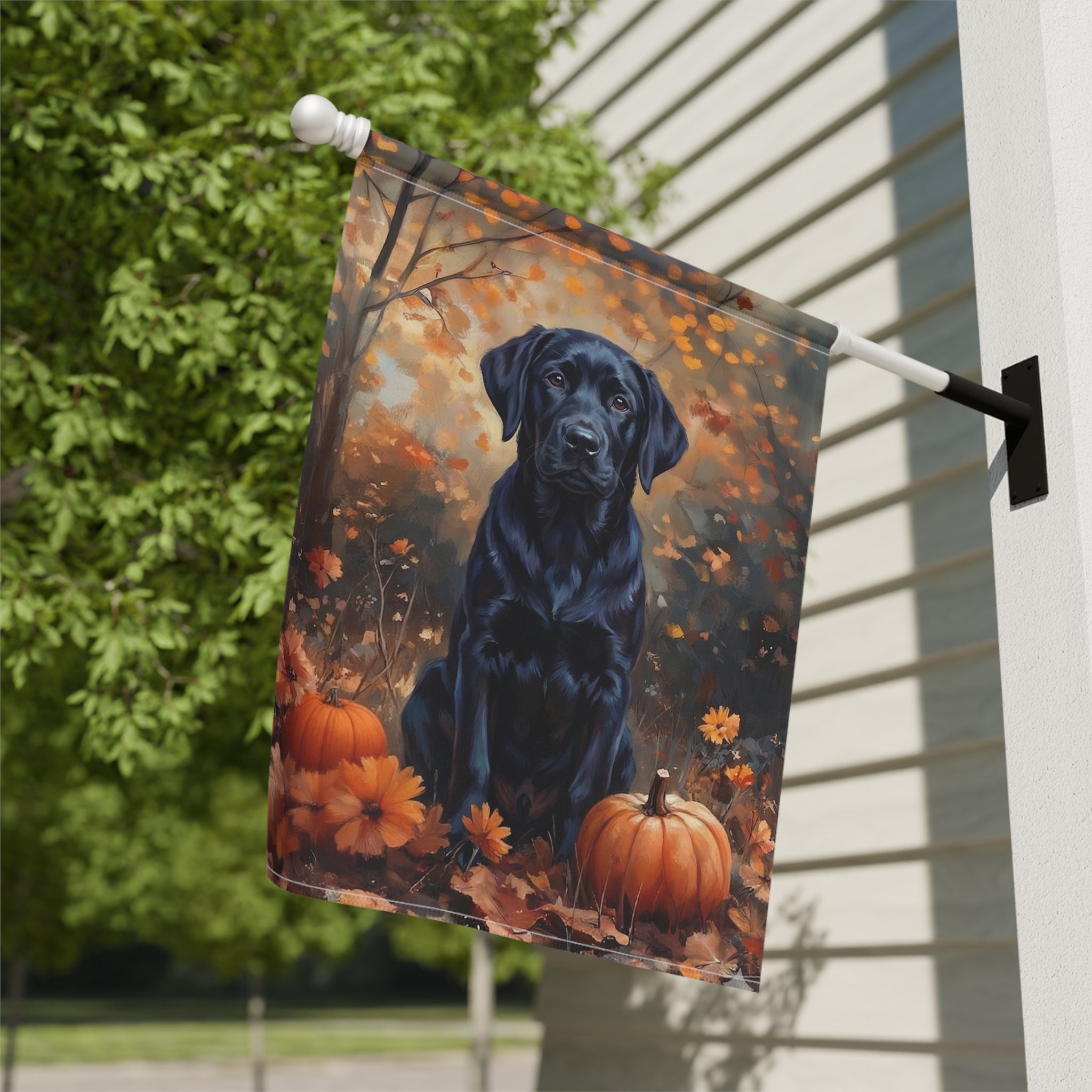 Fall Black Labrador Garden Flag - yard display - Dragonfire Gardens