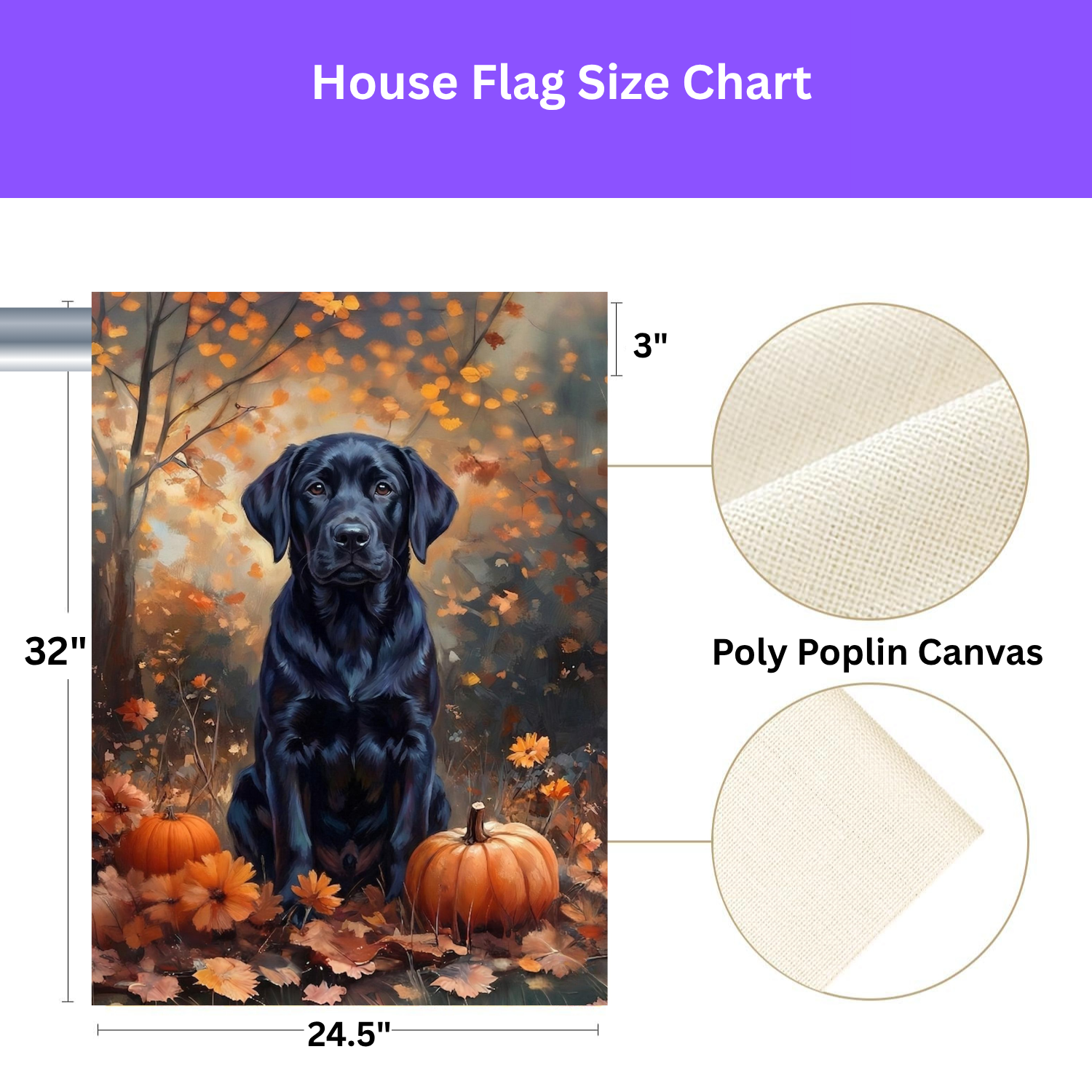 Fall Black Labrador Garden Flag - size comparison - Dragonfire Gardens