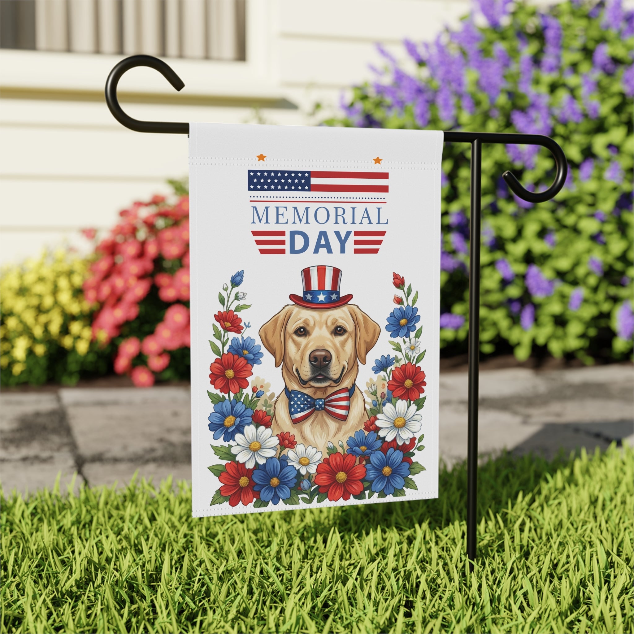 Memorial Day Yellow Labrador Retriever Garden Flag