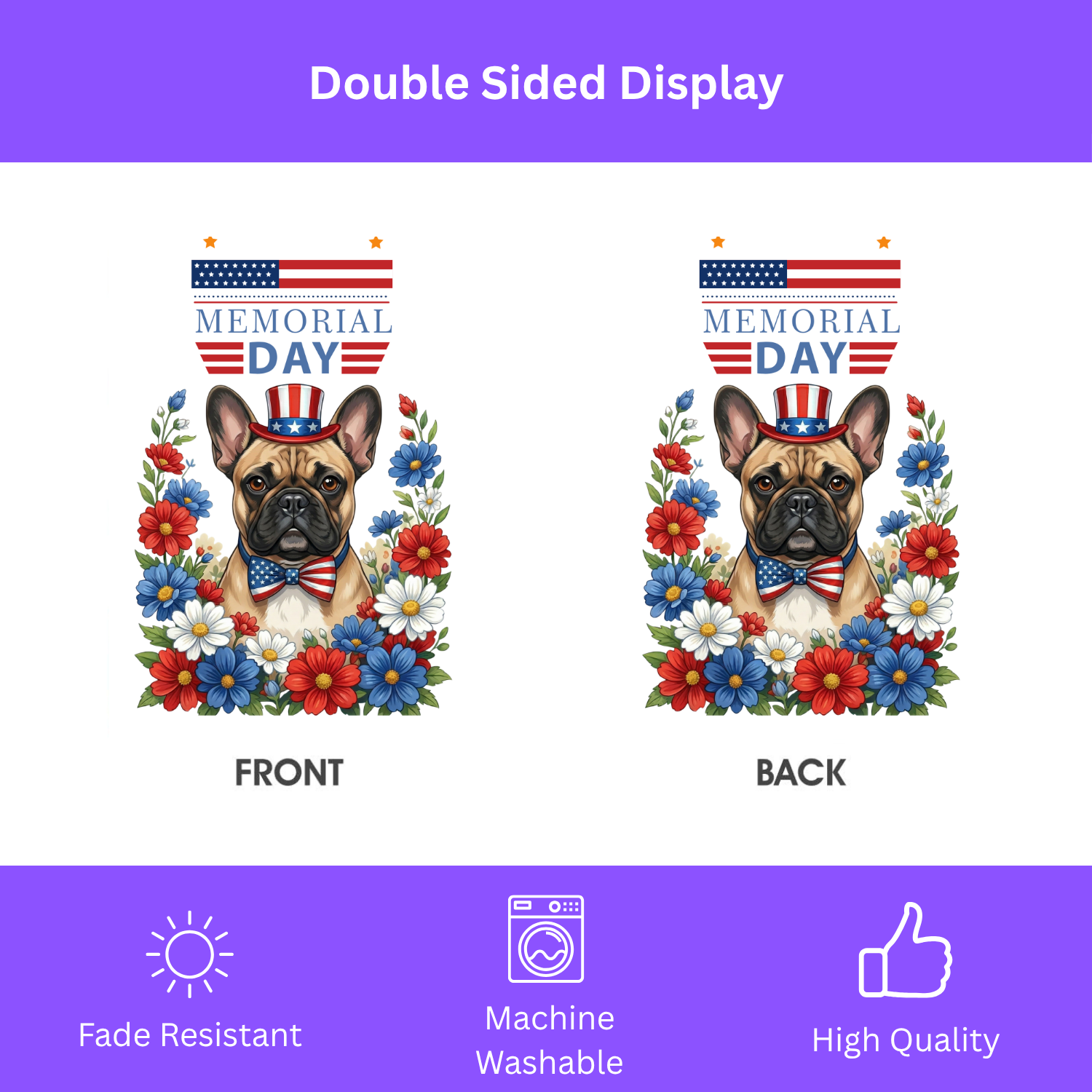 Memorial Day French Bulldog Garden Flag - porch decor - Dragonfire Gardens