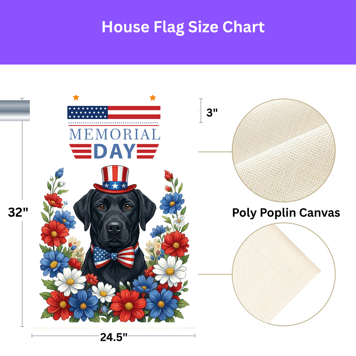 Memorial Day Black Labrador Retriever Garden Flag - size comparison - Dragonfire Gardens