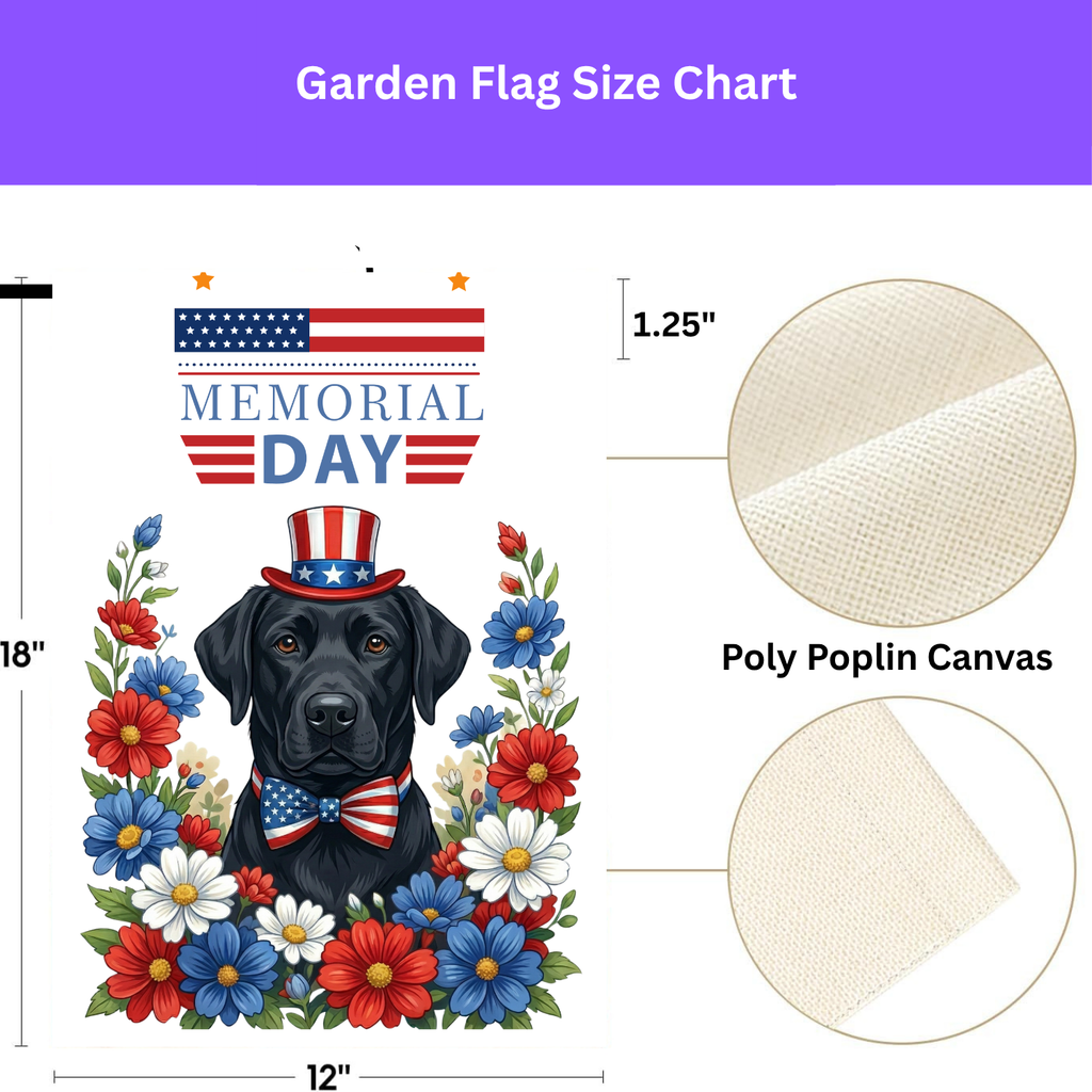 Memorial Day Black Labrador Retriever Garden Flag - double-sided design - Dragonfire Gardens
