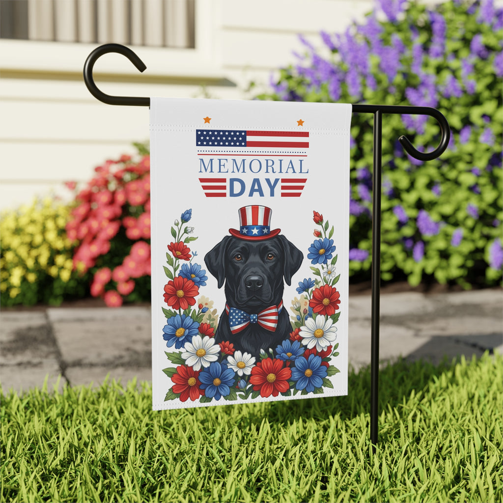 Memorial Day Black Labrador Retriever Garden Flag - close-up detail - Dragonfire Gardens