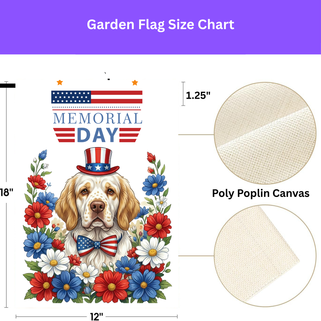 Memorial Day Clumber Spaniel Garden Flag - double-sided design - Dragonfire Gardens