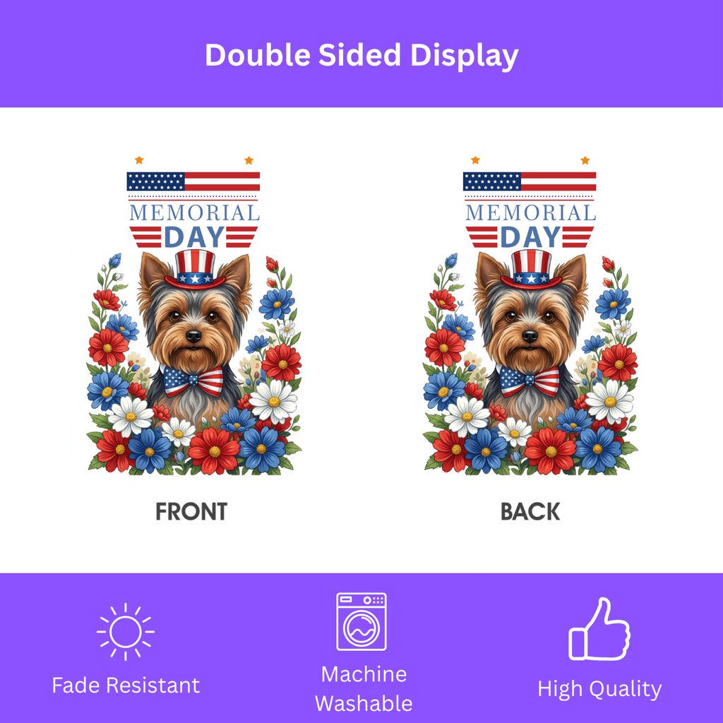 Memorial Day Yorkshire Terrier Garden Flag - porch decor - Dragonfire Gardens