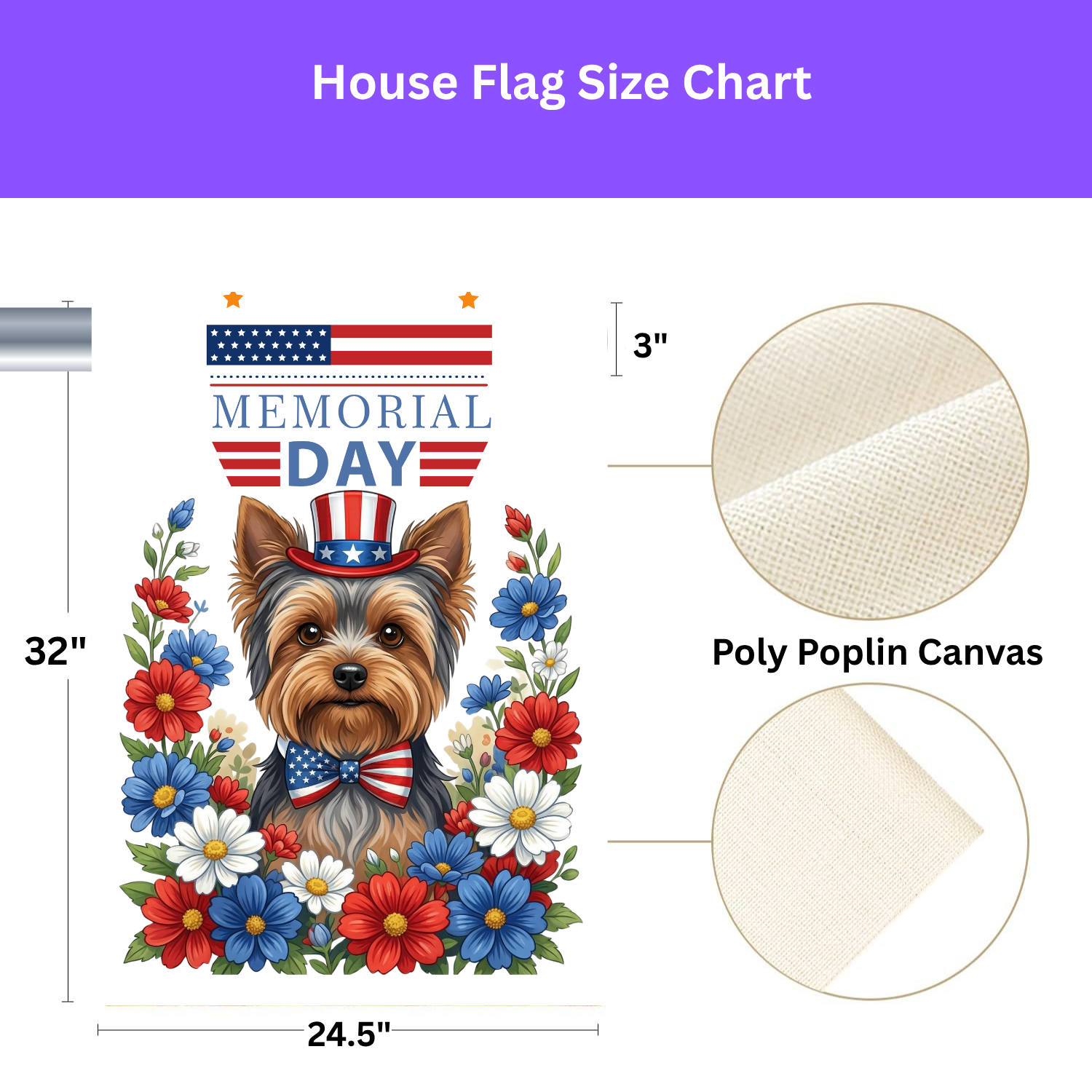 Memorial Day Yorkshire Terrier Garden Flag - size comparison - Dragonfire Gardens