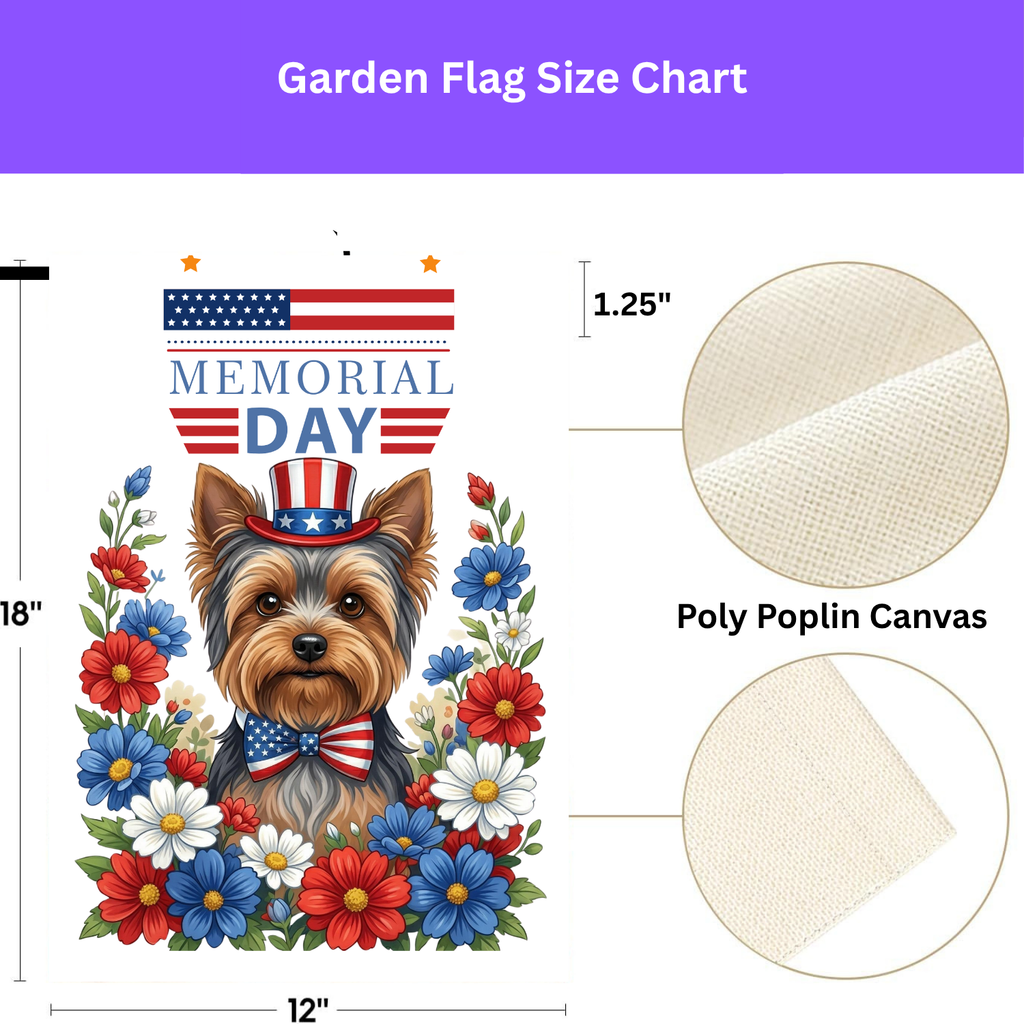 Memorial Day Yorkshire Terrier Garden Flag - double-sided design - Dragonfire Gardens