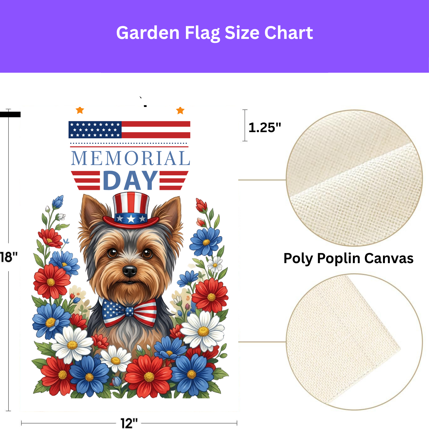 Memorial Day Yorkshire Terrier Garden Flag - double-sided design - Dragonfire Gardens