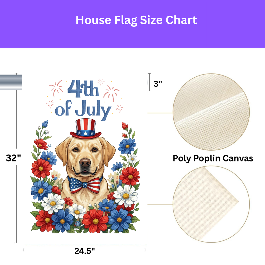 4th of July Patriotic Yellow Labrador Retriever Garden Flag - size comparison - Dragonfire Gardens