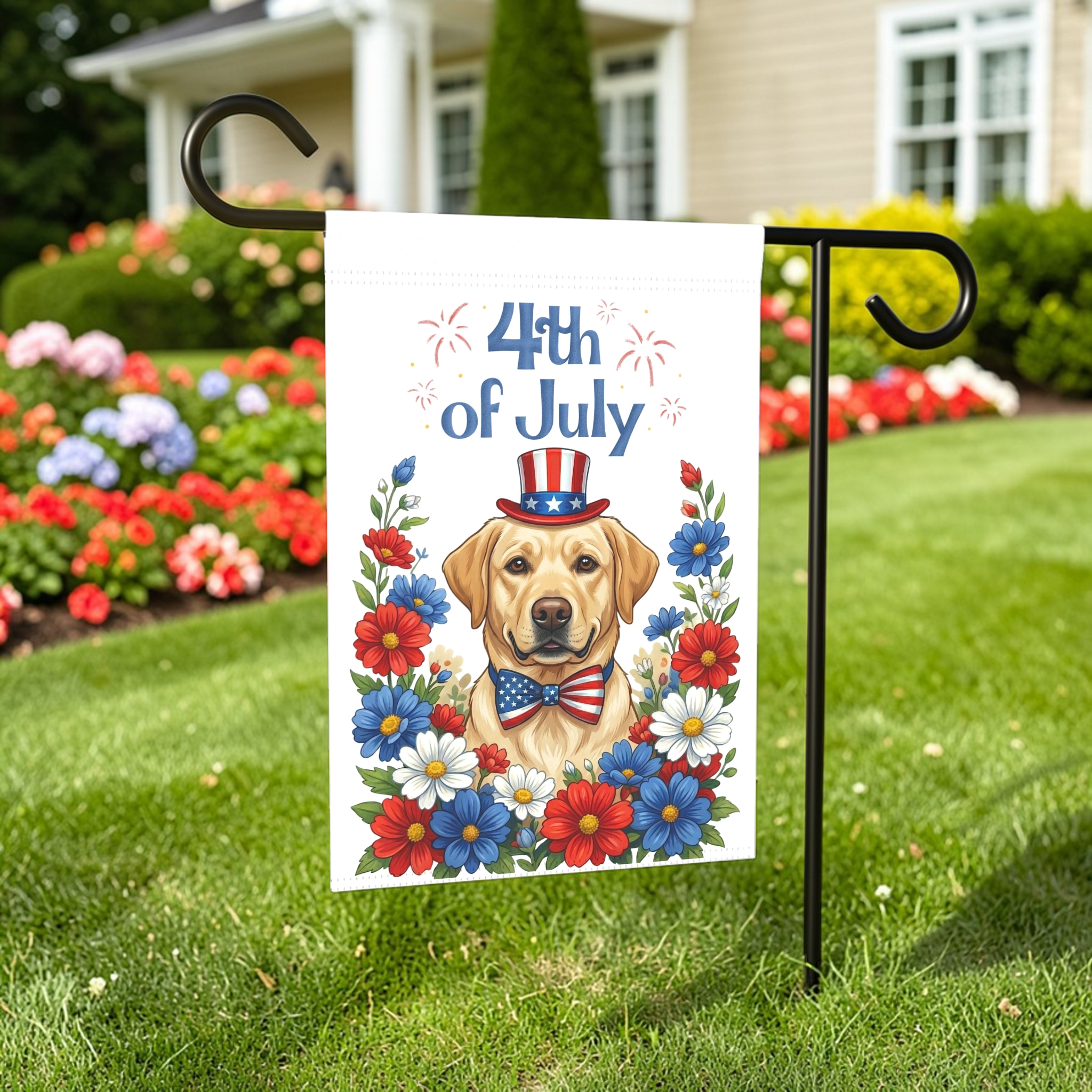 4th of July Patriotic Yellow Labrador Retriever Garden Flag - outdoor display - Dragonfire Gardens