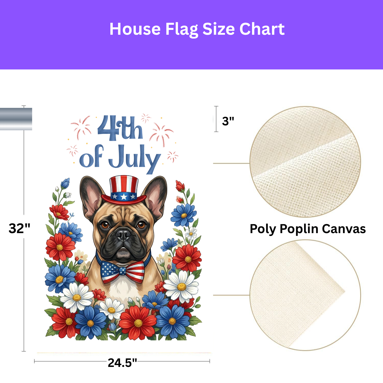 4th of July Patriotic French Bulldog Garden Flag - size comparison - Dragonfire Gardens